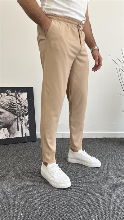 Fitilli Ottoman Kumaş Jogger Krem