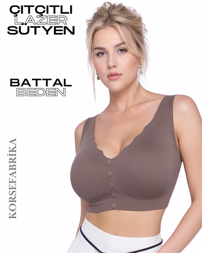 Battal Beden Lazer Balensiz Çıtçıtlı İnce Çıkarılabilir Pedli Sütyen
