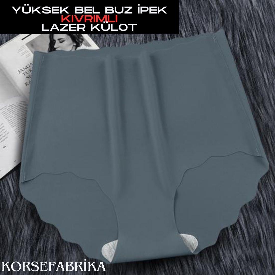 BUZ İPEK KIVRIMLI YÜKSEK BEL LAZER KÜLOT