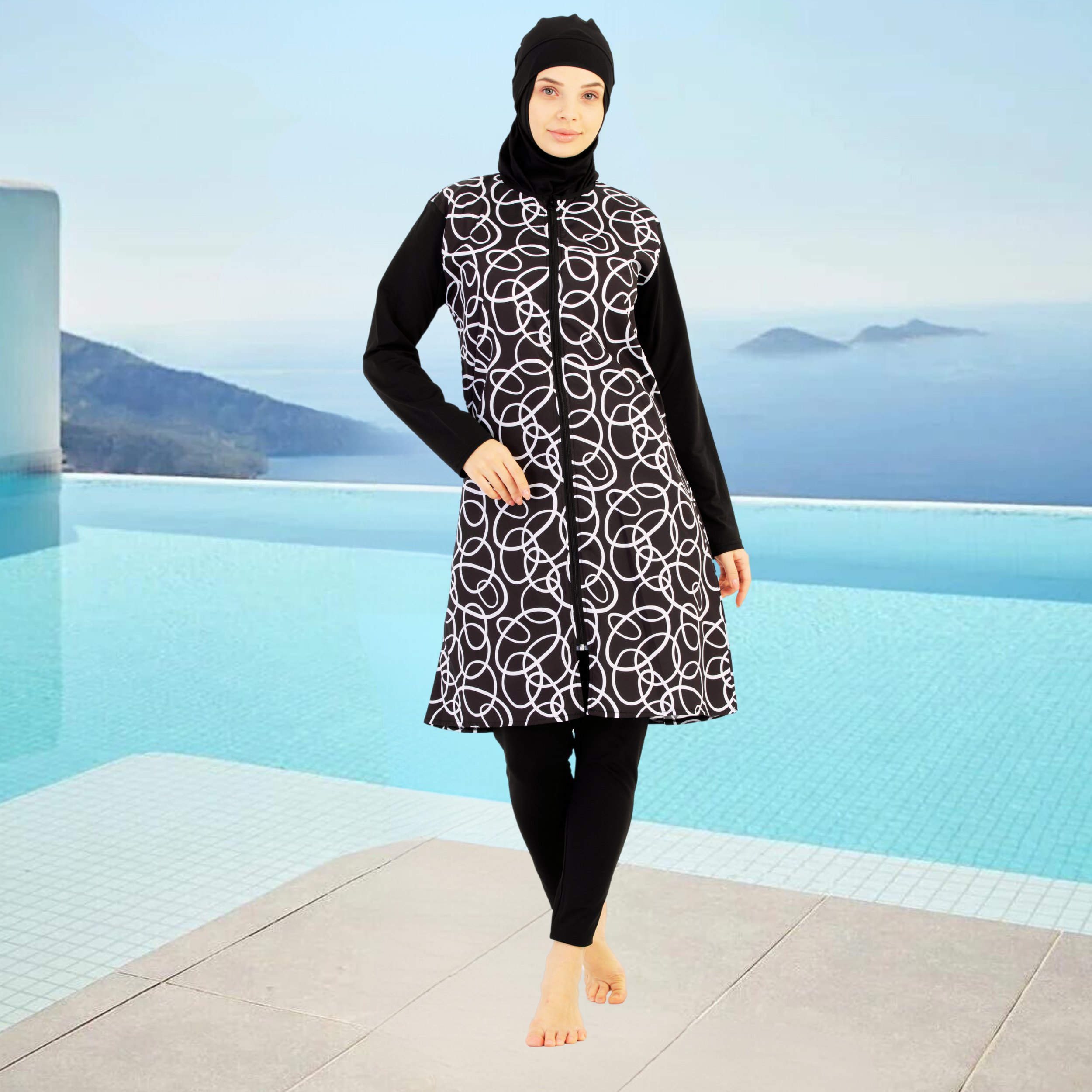 SİYAH-BEYAZ TESETTÜR MAYO