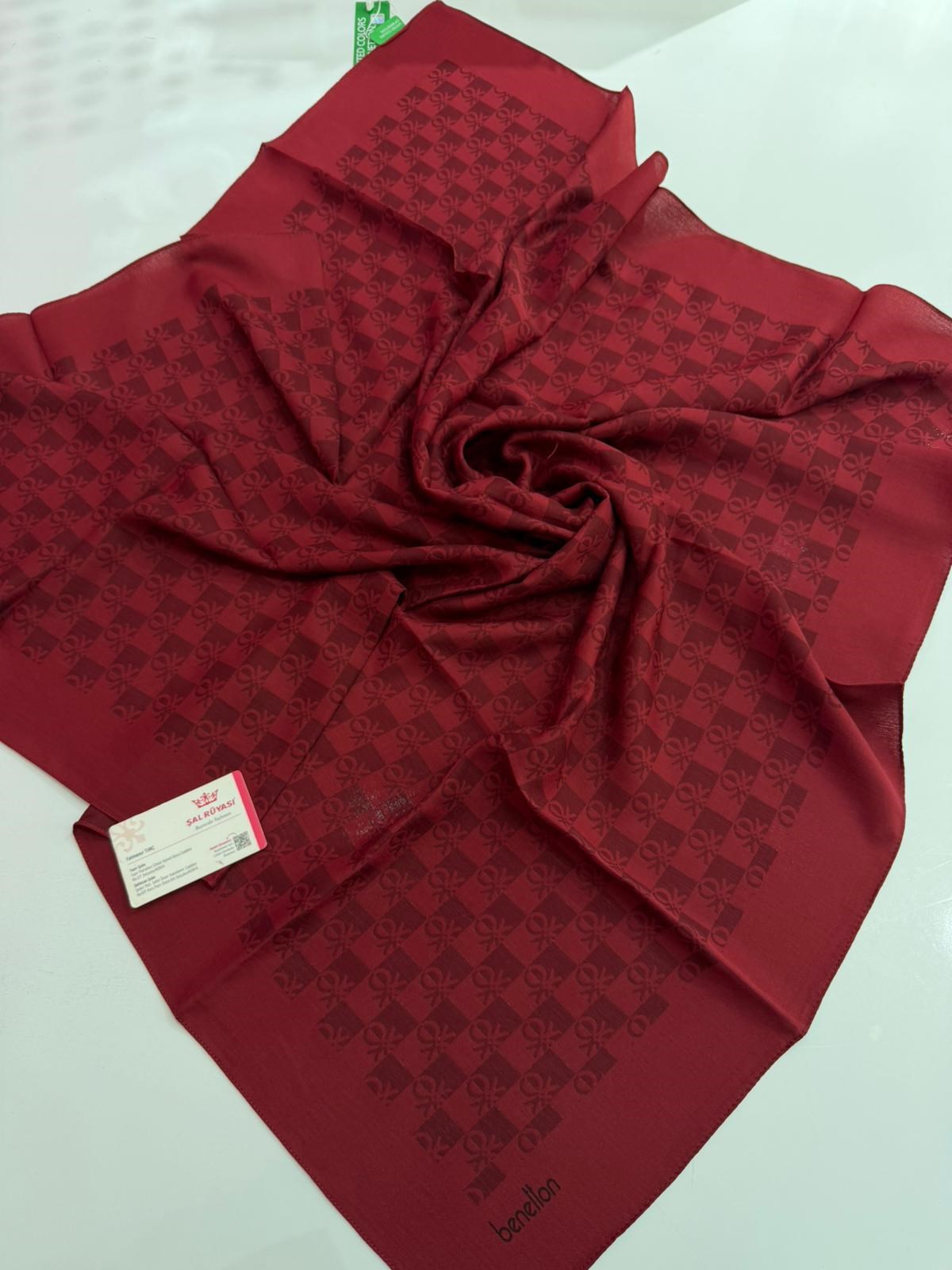 Benetton Monogram Elegante Eşarp Açık Bordo Rengi