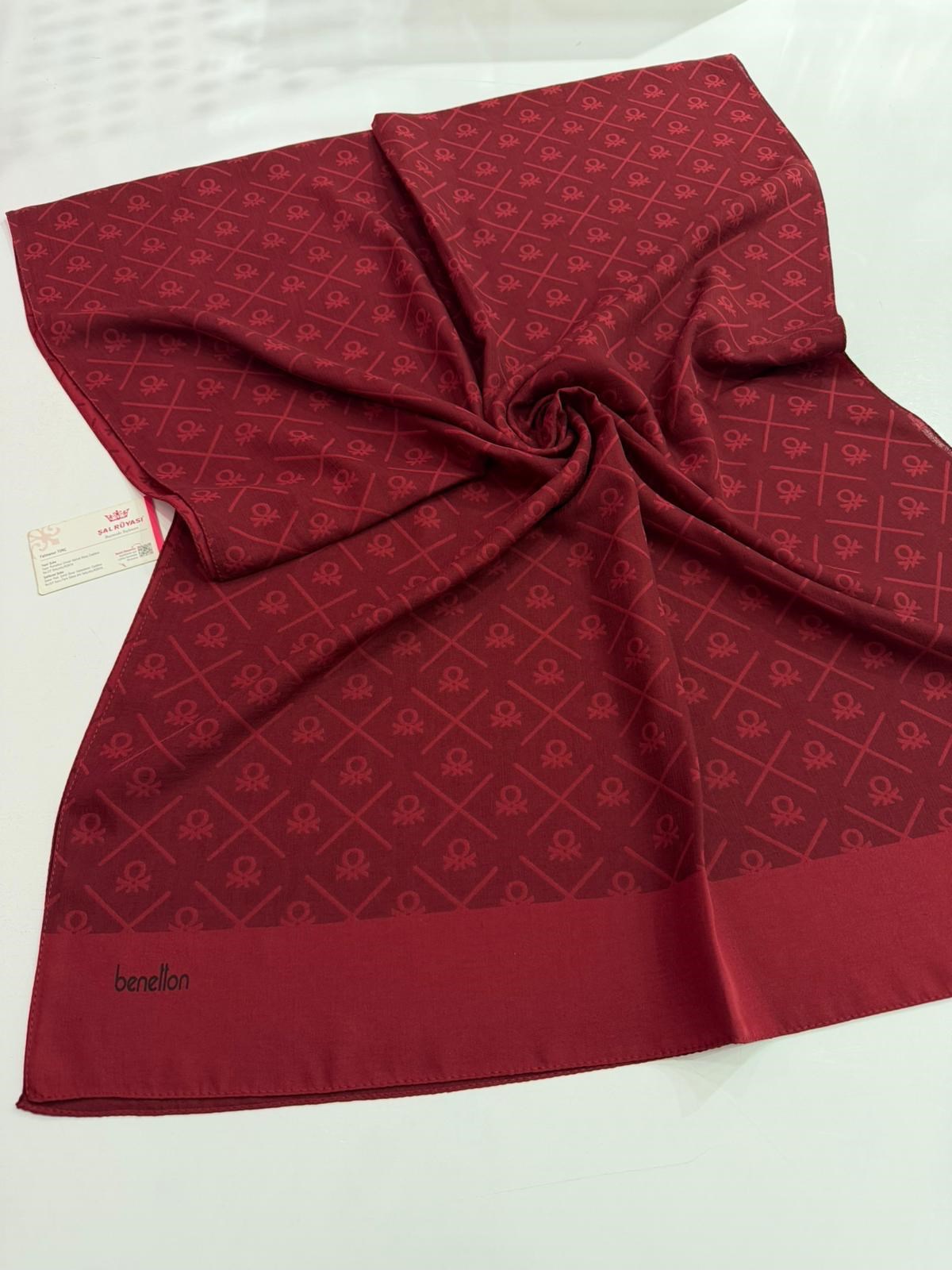 Benetton Monogram Elegante Şal Açık Bordo Rengi