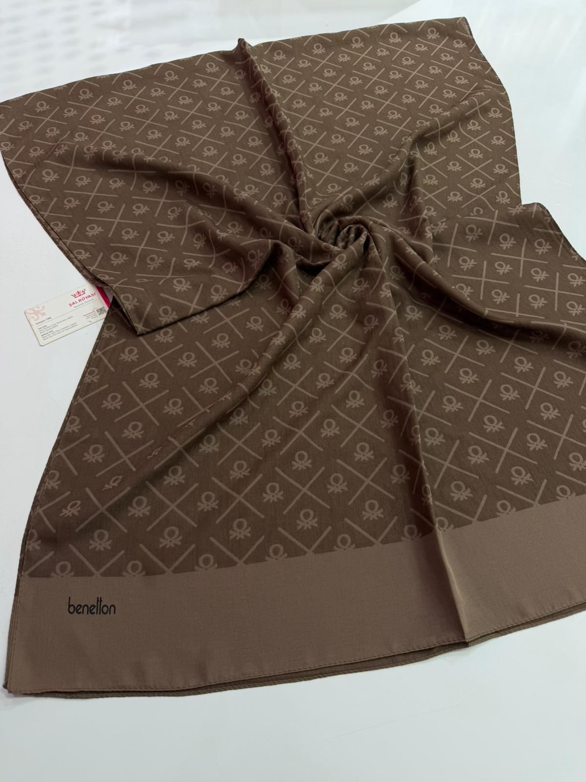 Benetton Monogram Elegante Şal Açık Kahve Rengi