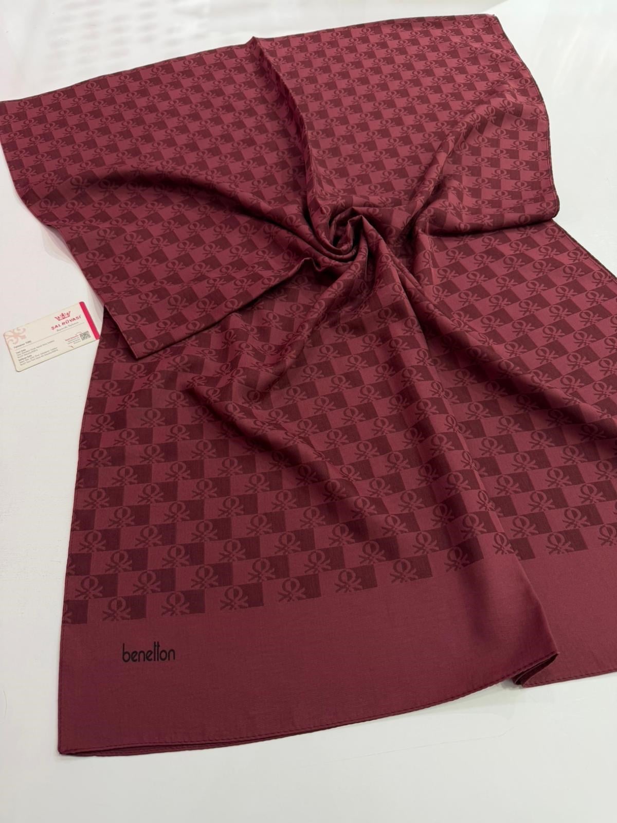 Benetton Monogram Elegante Şal Koyu Bordo Rengi