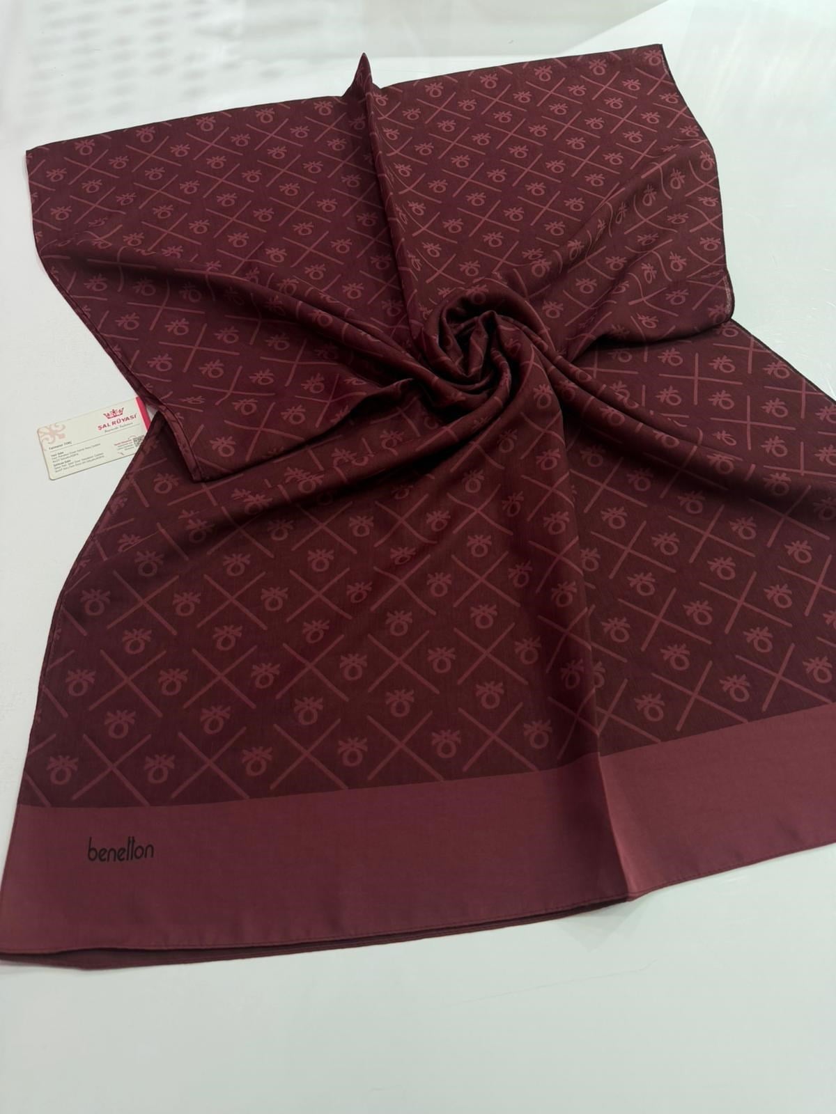 Benetton Monogram Elegante Şal Koyu Bordo Rengi
