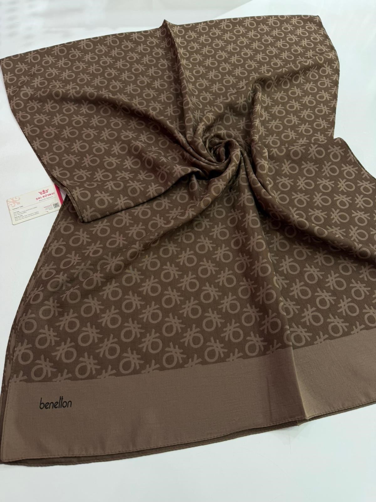 Benetton Monogram Elegante Şal Koyu Kahve Rengi