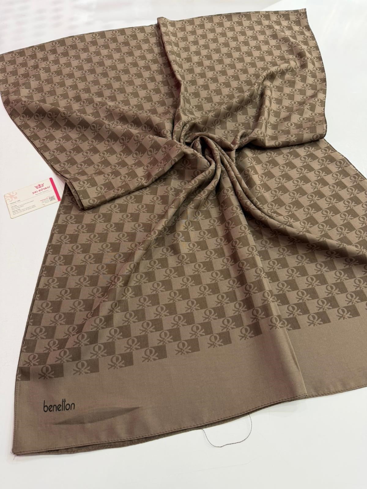 Benetton Monogram Elegante Şal Koyu Kahve Rengi
