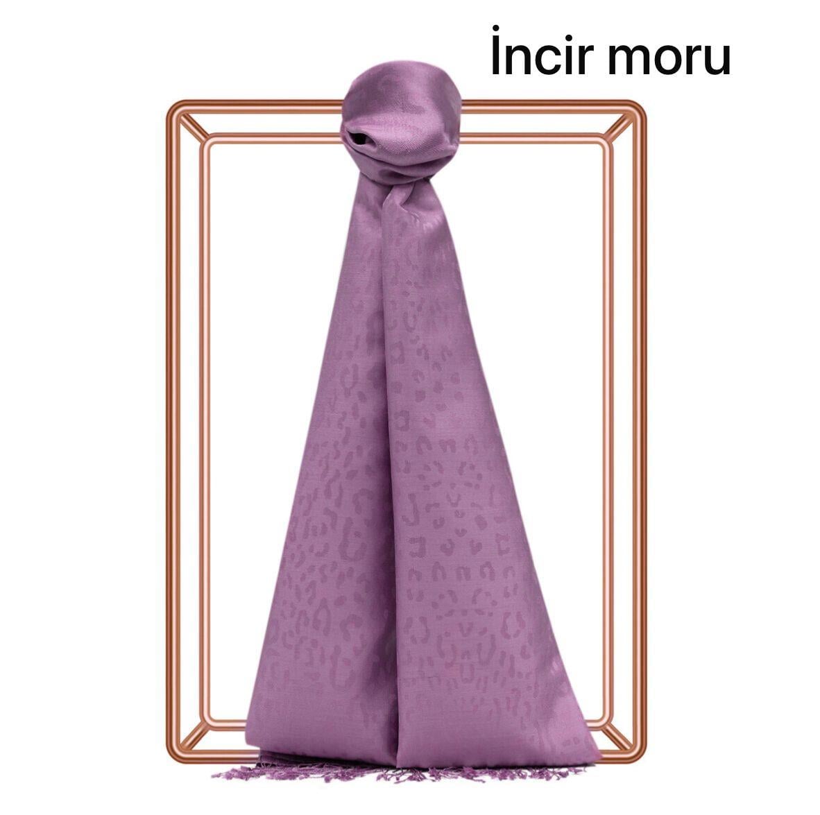 Desenli Leopar Jakar Şal (İncir Moru)