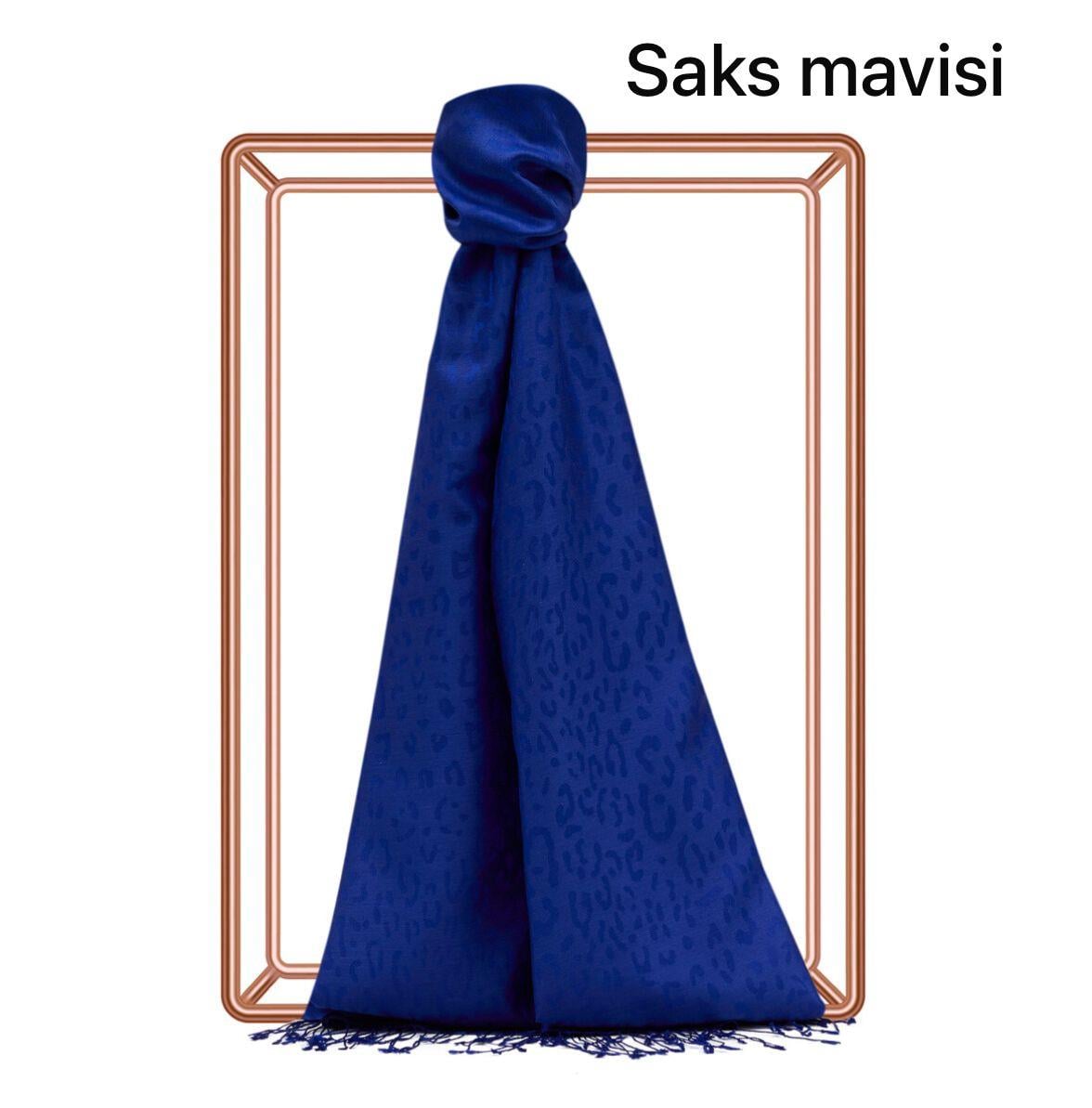 Desenli Leopar Jakar Şal (Saks Mavisi)
