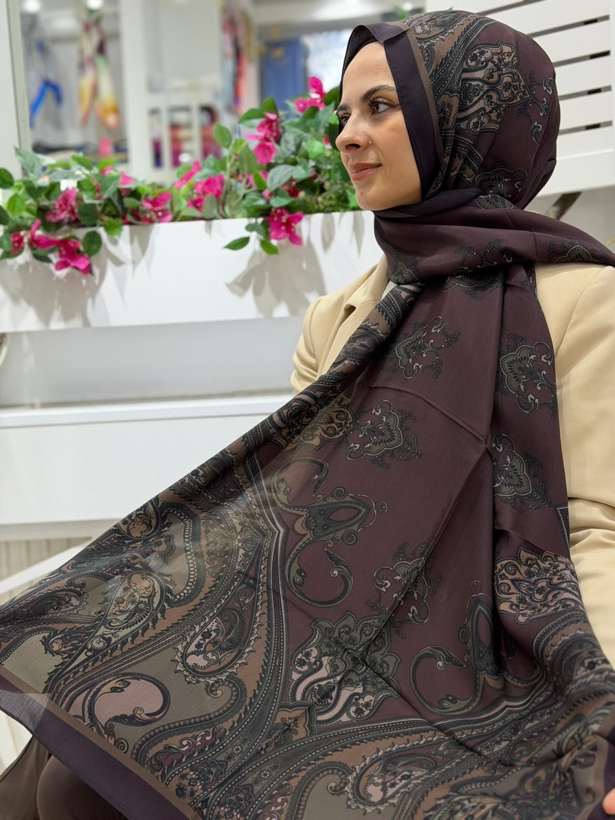 Ed Scarf Desenli Yeni Sezon Floş Viskon Şal 02