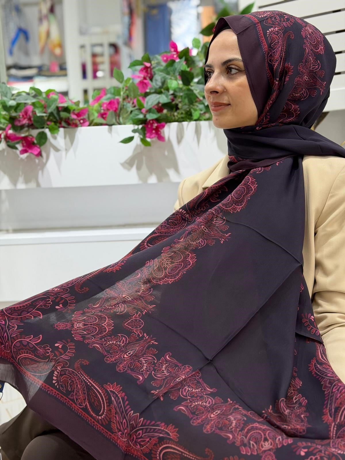Ed Scarf Desenli Yeni Sezon Floş Viskon Şal 01
