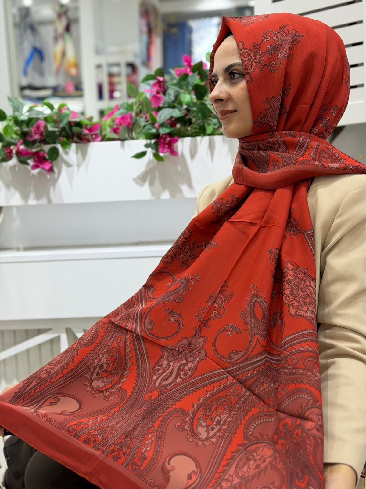 Ed Scarf Desenli Yeni Sezon Floş Viskon Şal 01