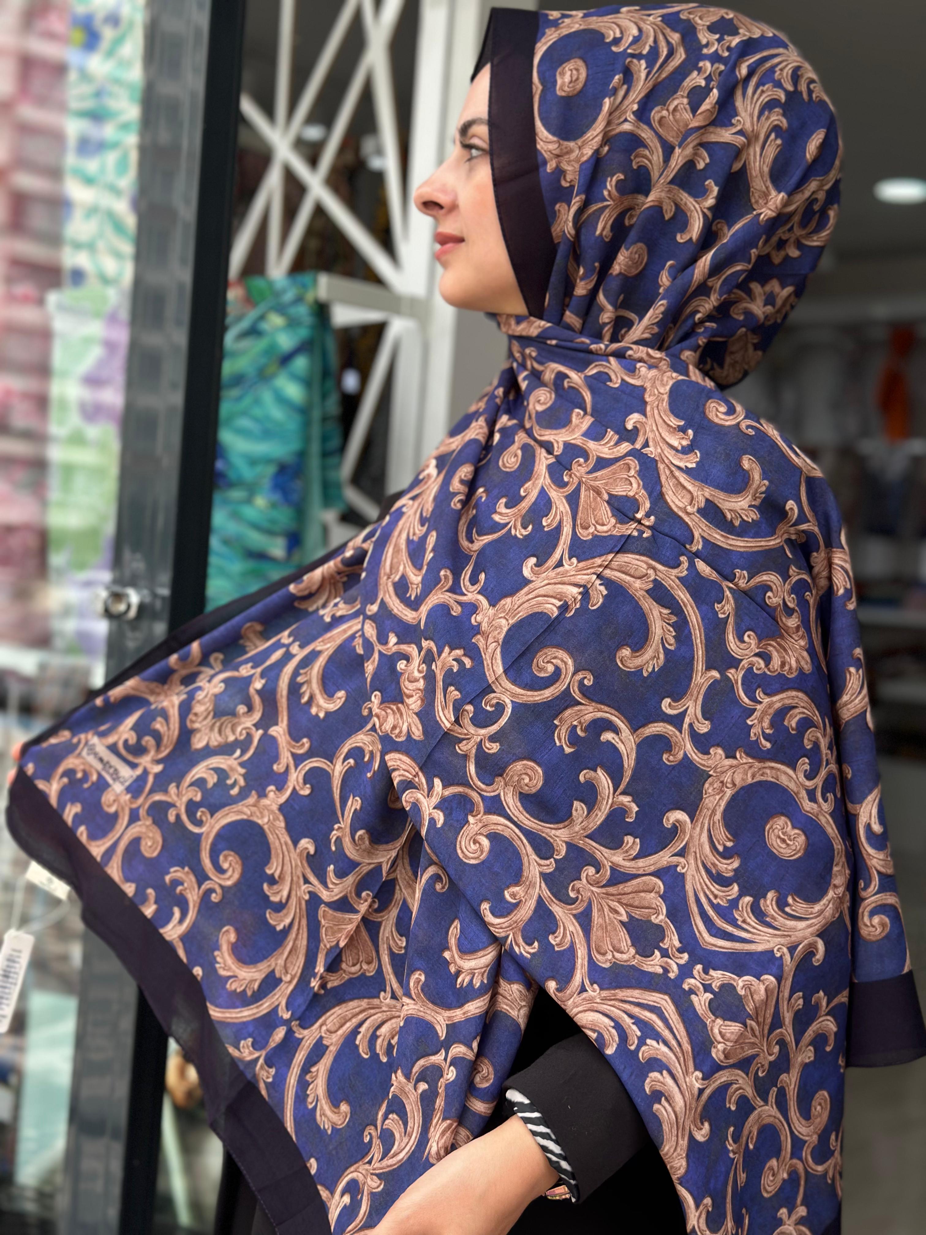 Emproyal Desenli %100 Cotton Şal Lacivert Rengi
