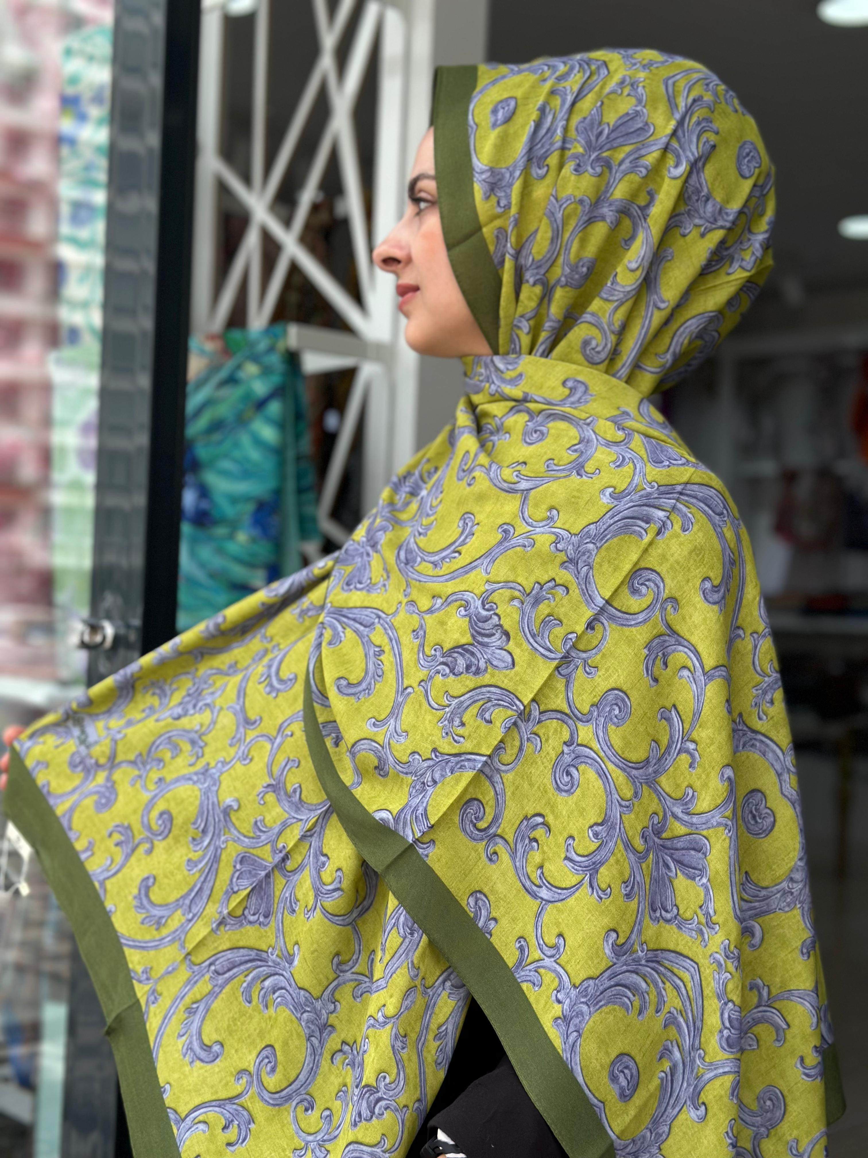 Emproyal Desenli %100 Cotton Şal Yeşil Rengi