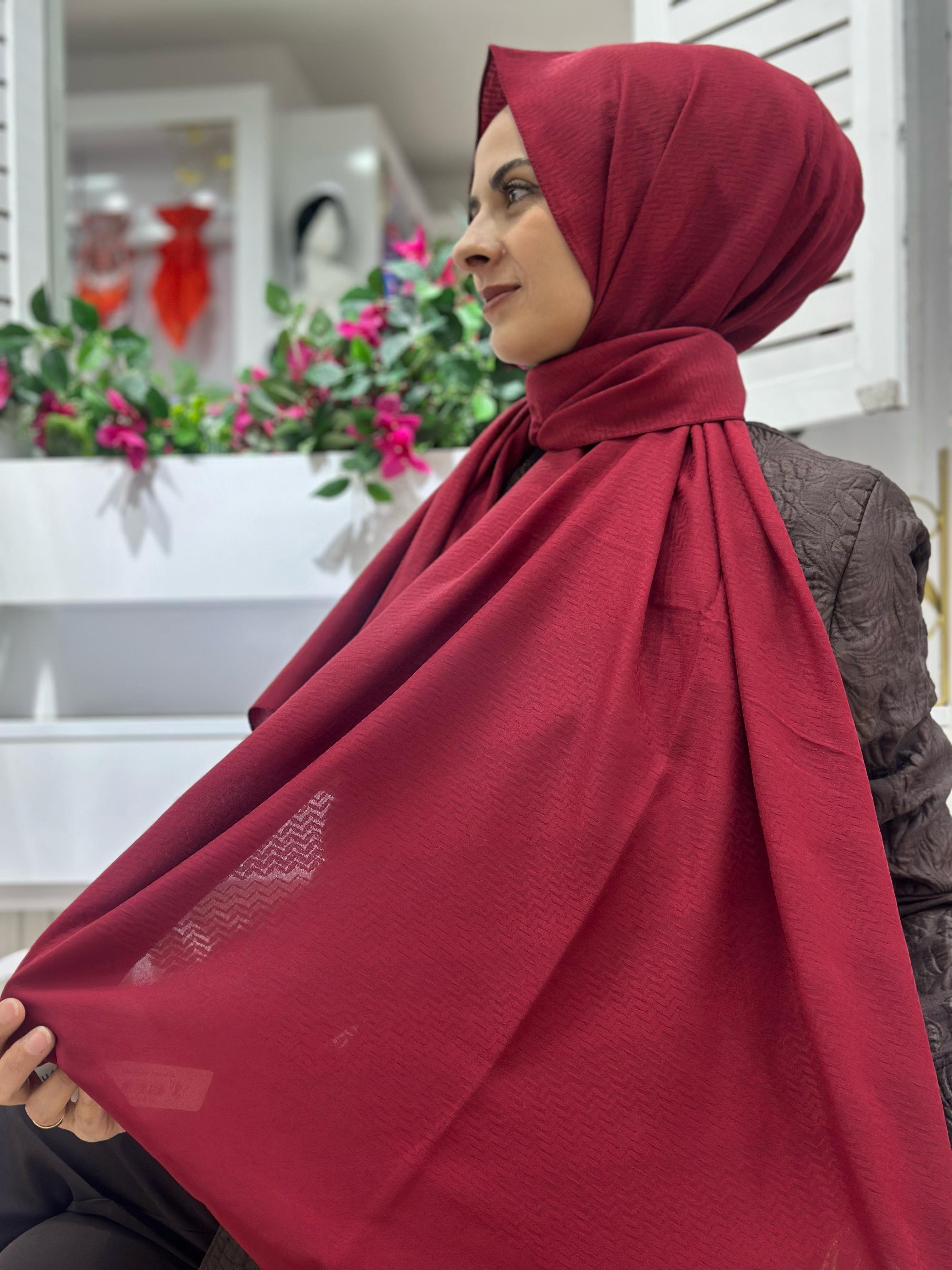 Harem Jakarlı Şal Bordo Rengi