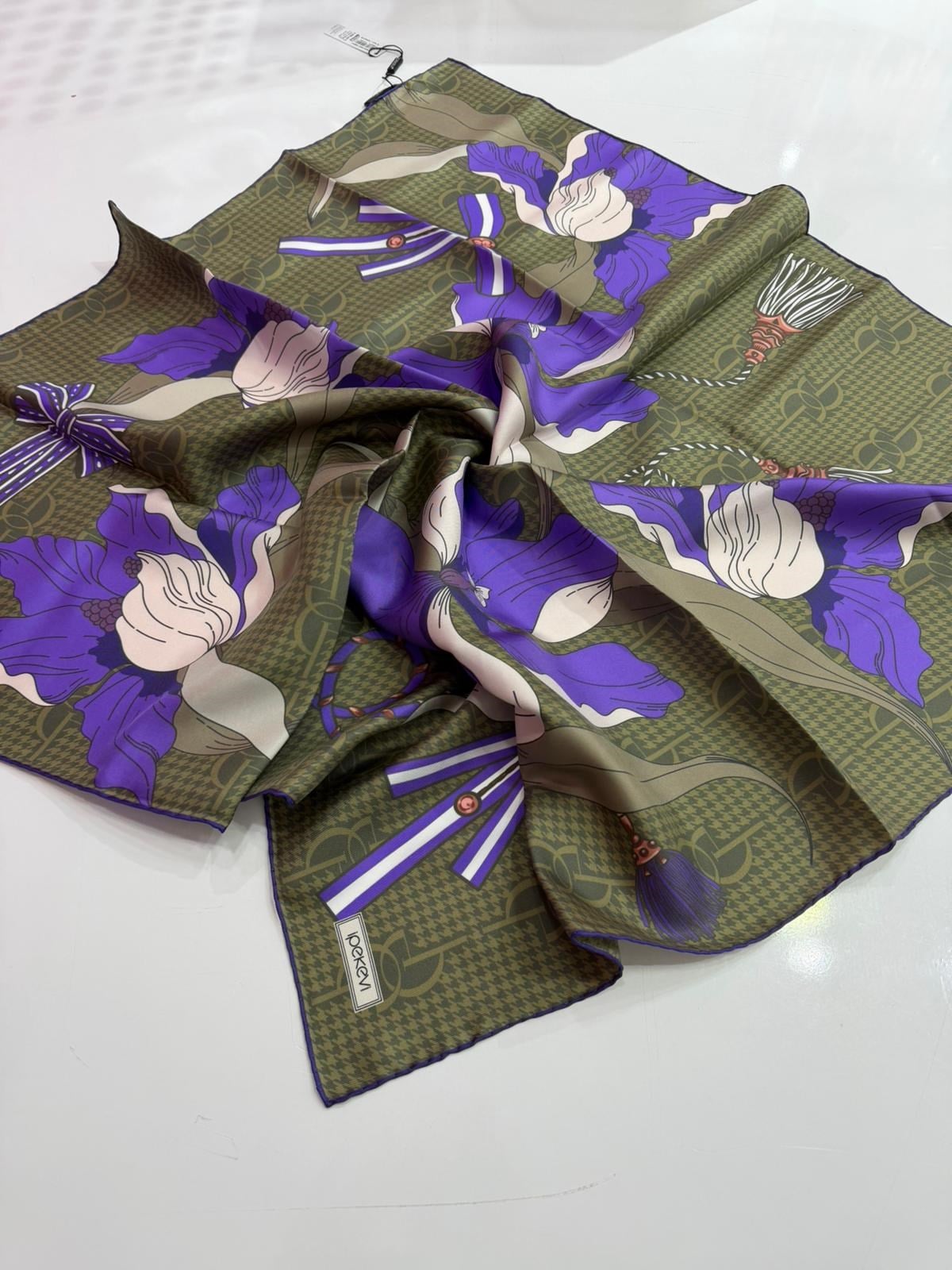İpekevi Yeni Sezon Desenli Twill İpek Eşarp 02