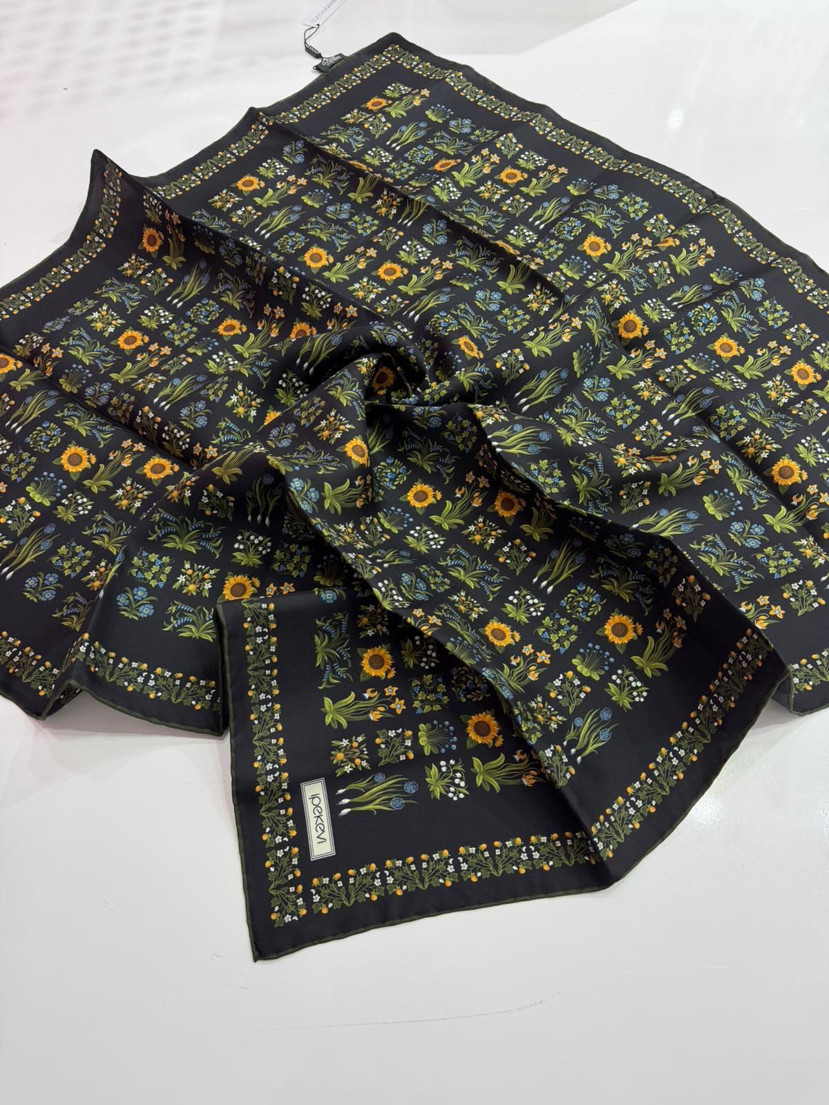 İpekevi Yeni Sezon Desenli Twill İpek Eşarp 01