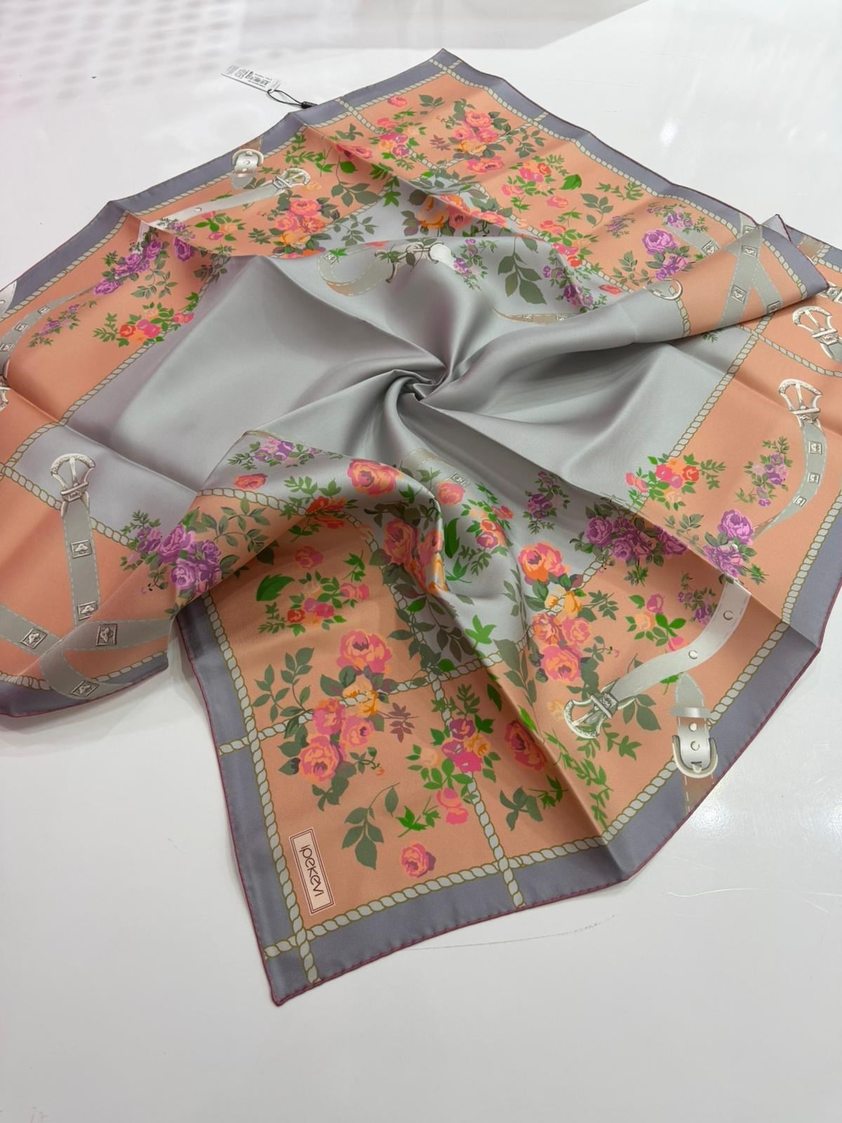 İpekevi Yeni Sezon Desenli Twill İpek Eşarp 03