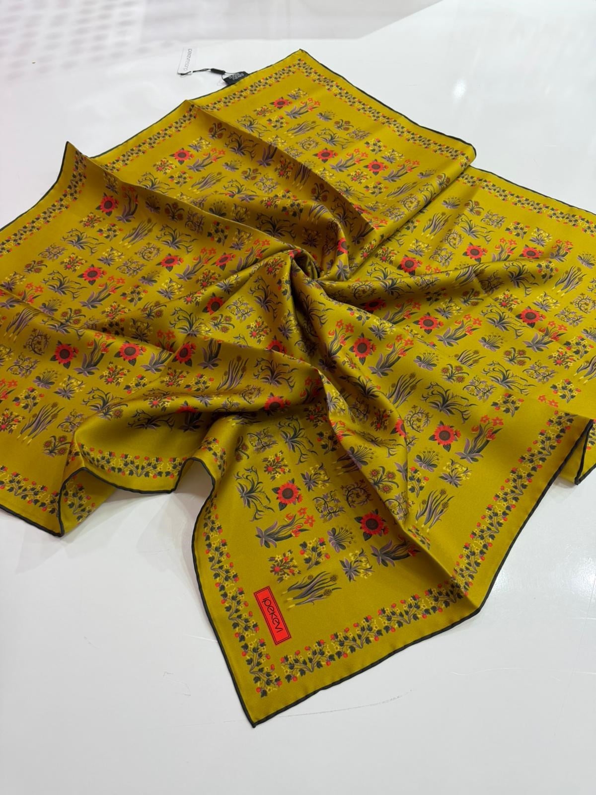 İpekevi Yeni Sezon Desenli Twill İpek Eşarp 03