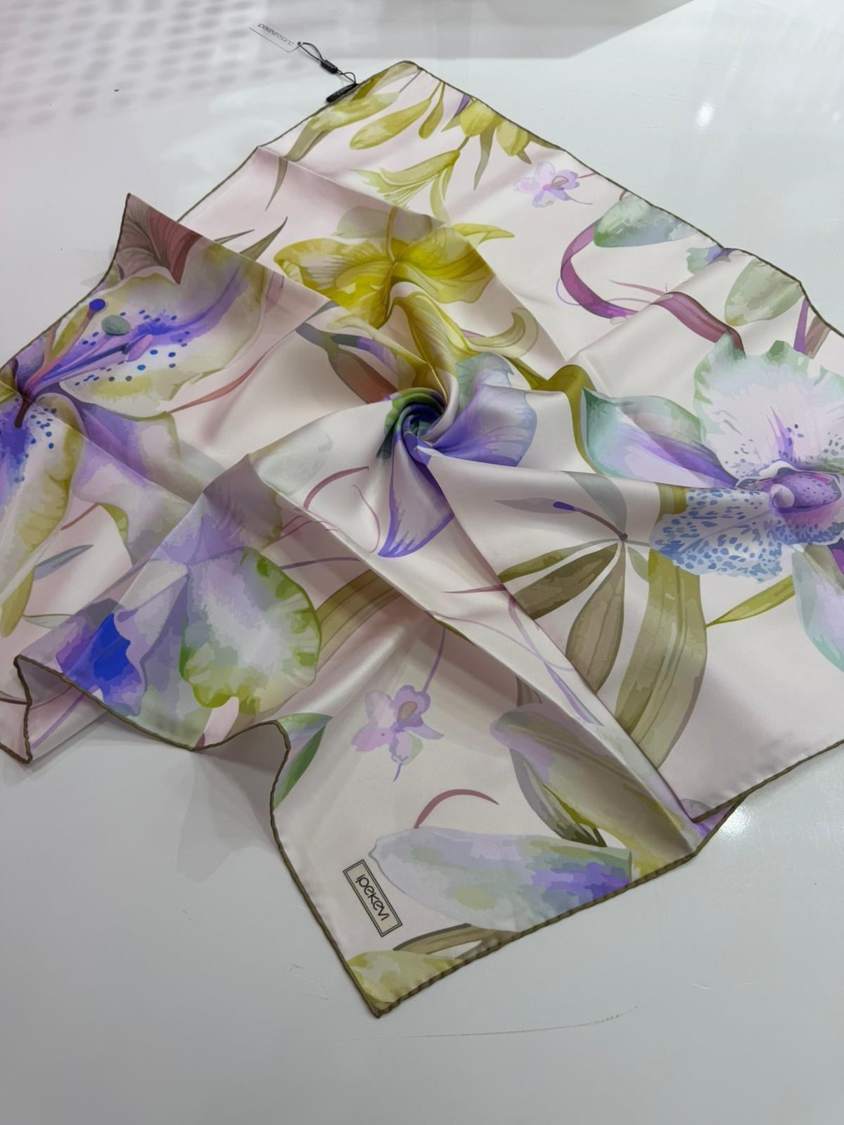 İpekevi Yeni Sezon Desenli Twill İpek Eşarp 01
