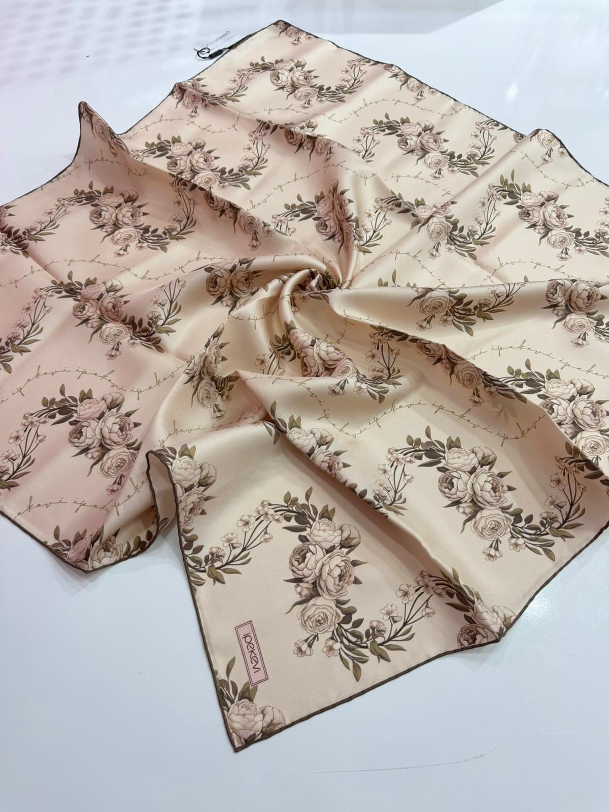 İpekevi Yeni Sezon Desenli Twill İpek Eşarp 03