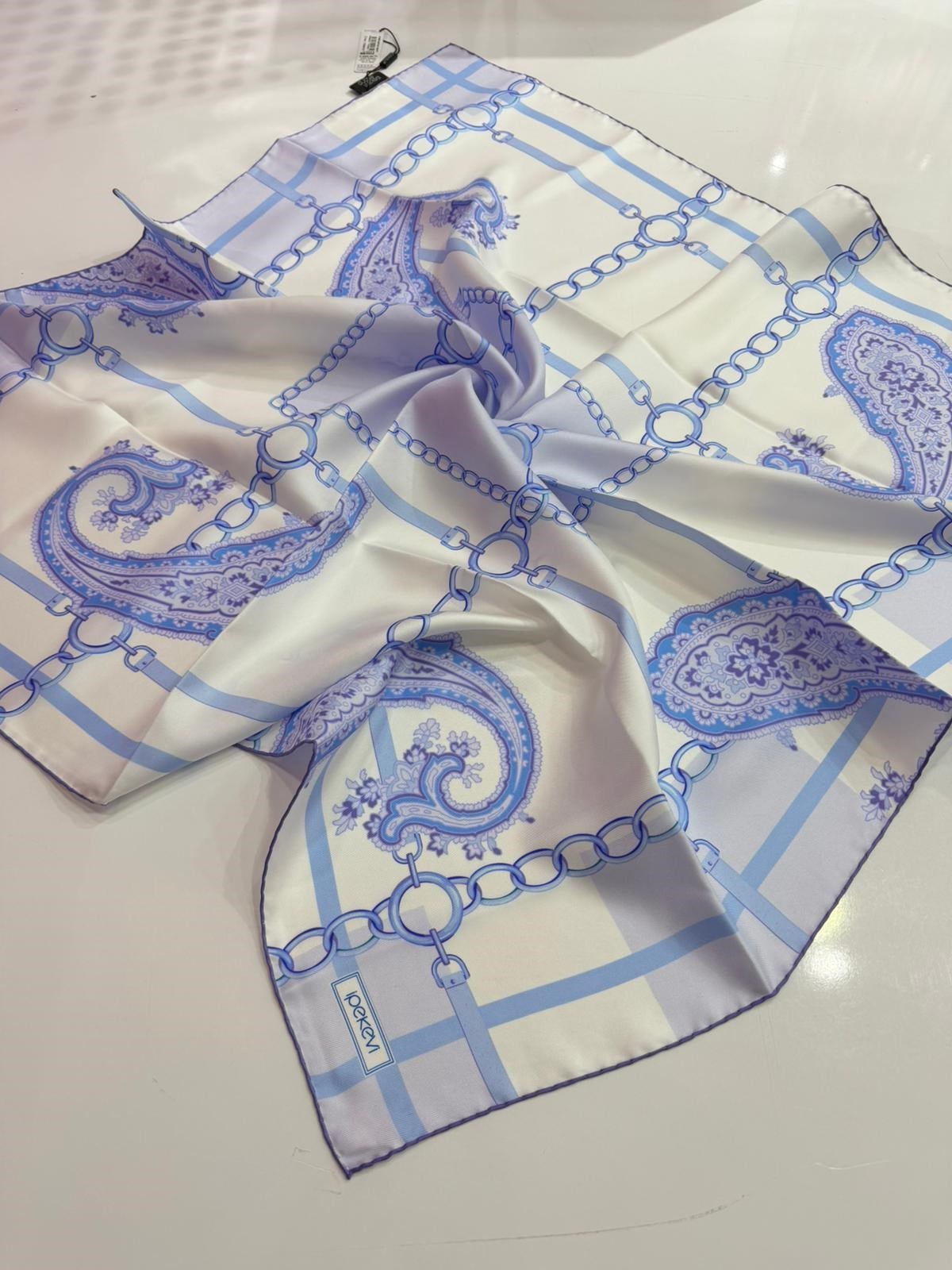 İpekevi Yeni Sezon Desenli Twill İpek Eşarp 02
