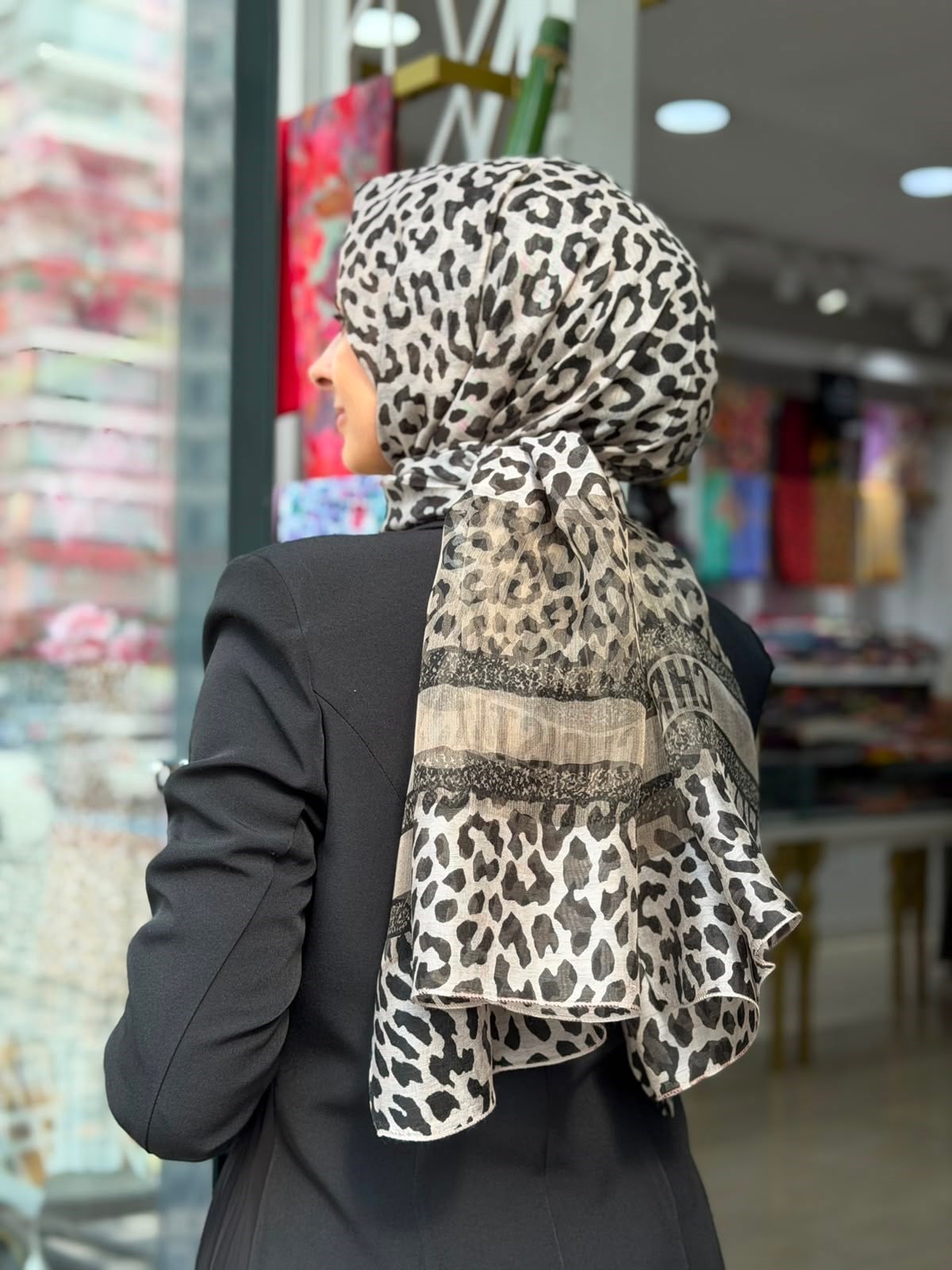 İthal Leopar Tül Şal Vizon Rengi