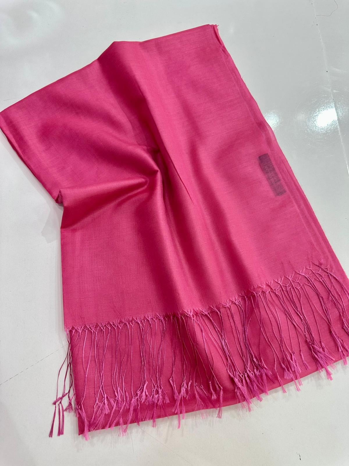 İthal Saçaklı %18 İpek Şal Pembe Rengi