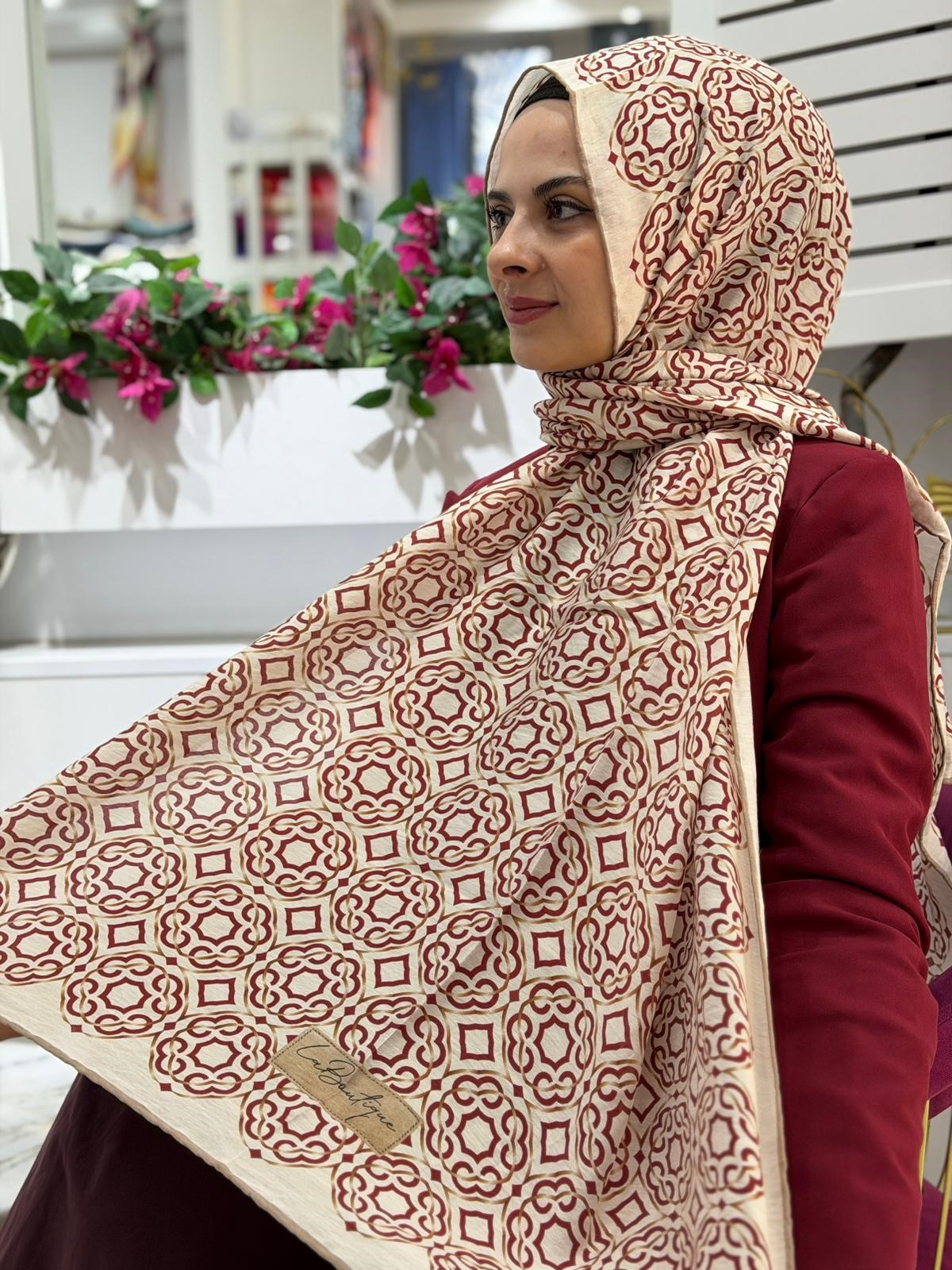 La Boutique Desenli Güz Şal - Bordo
