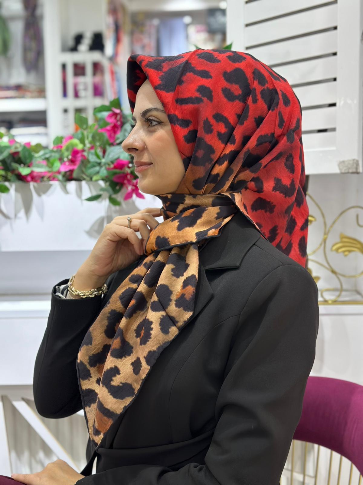 La Boutique Organik Desenli Eşarp Kırmızı-Kahve