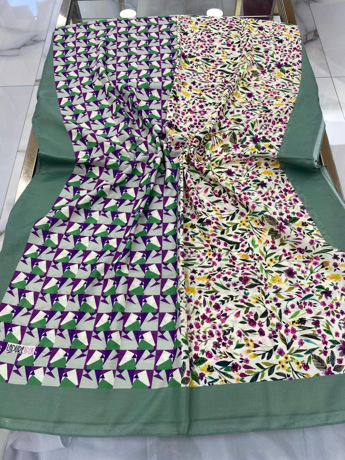 Ladure Desenli Butik Şal - Yeşil