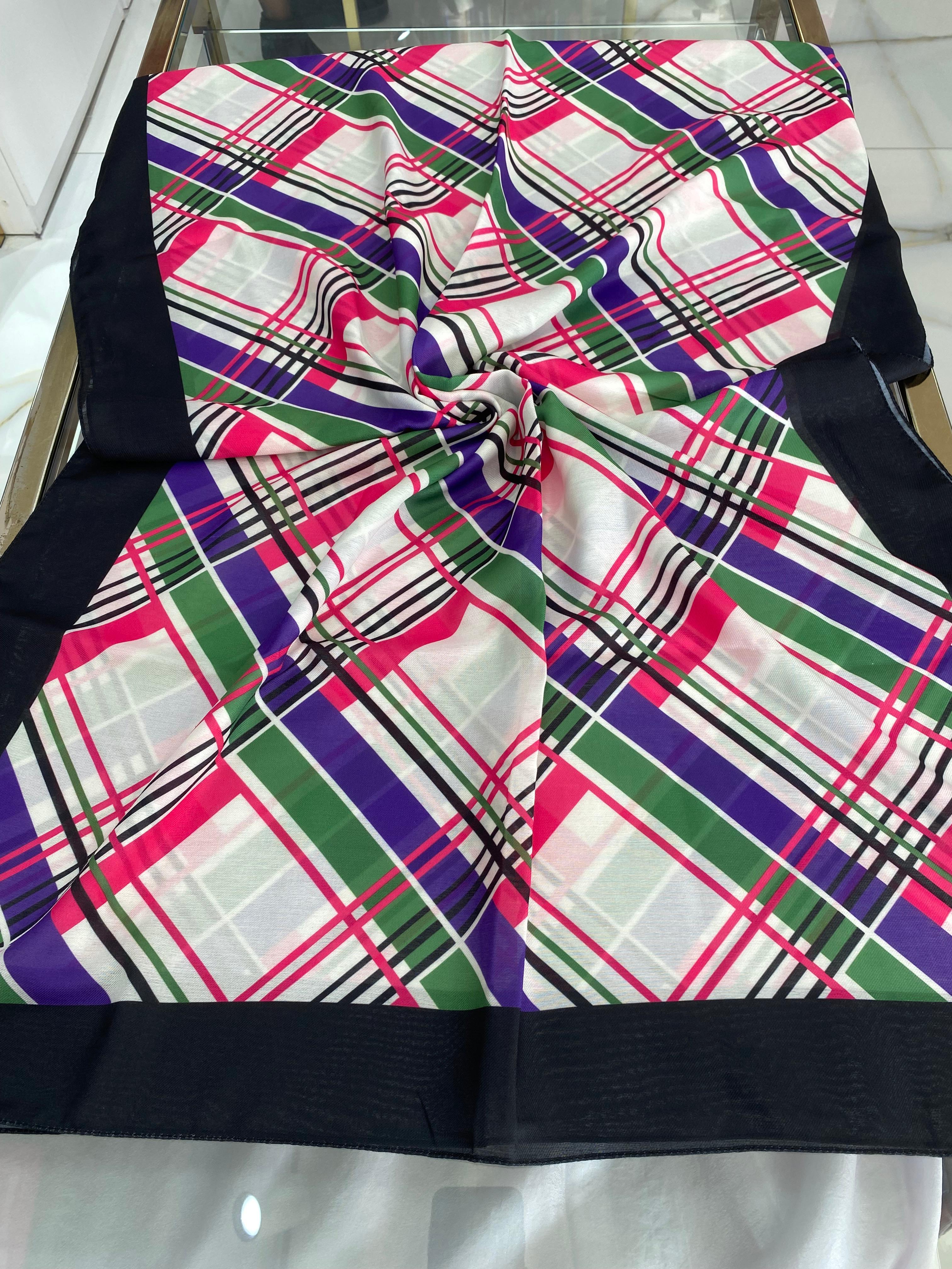 Ladure Ekose Desenli Butik Şal Fuşya Rengi