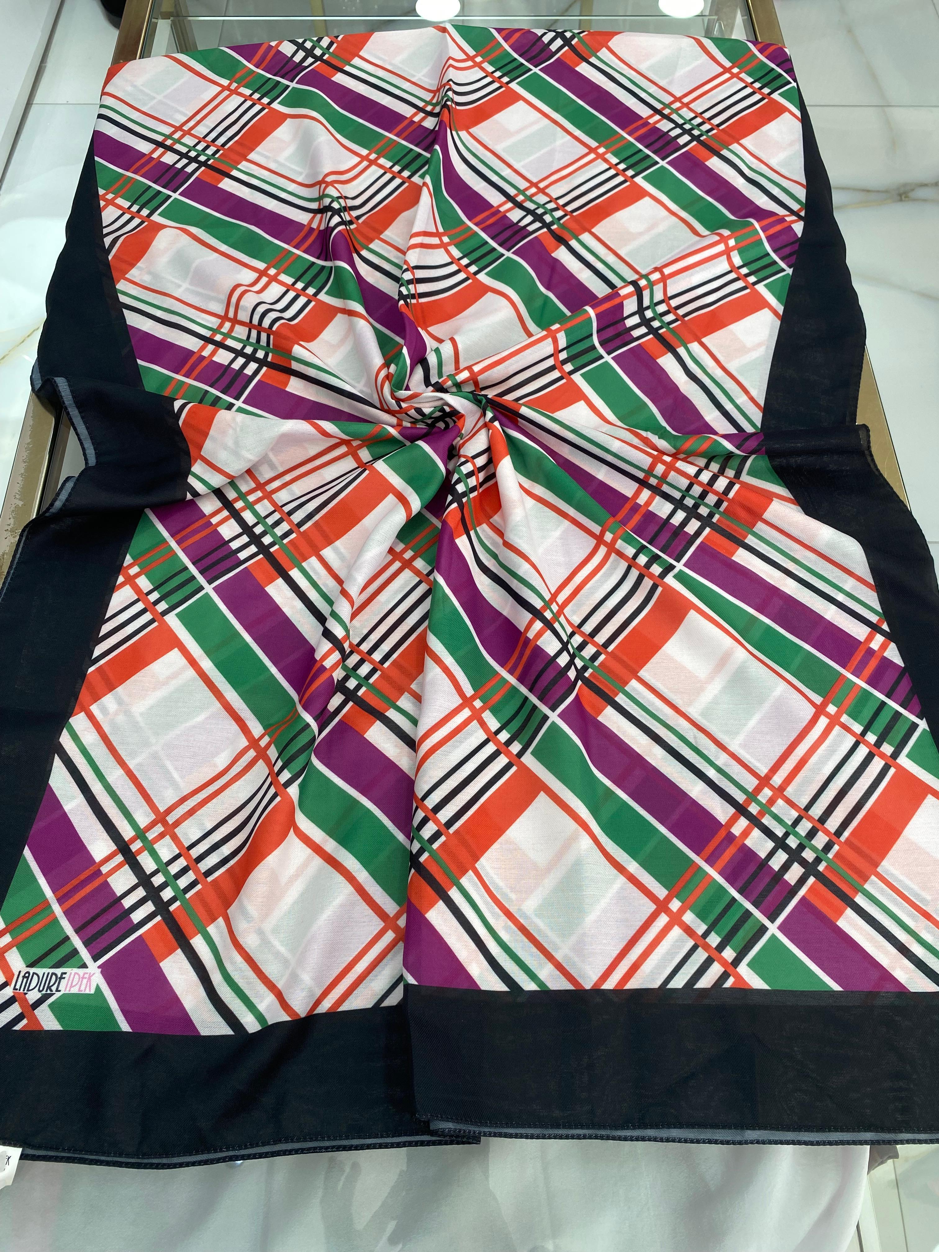 Ladure Ekose Desenli Butik Şal Turuncu Rengi