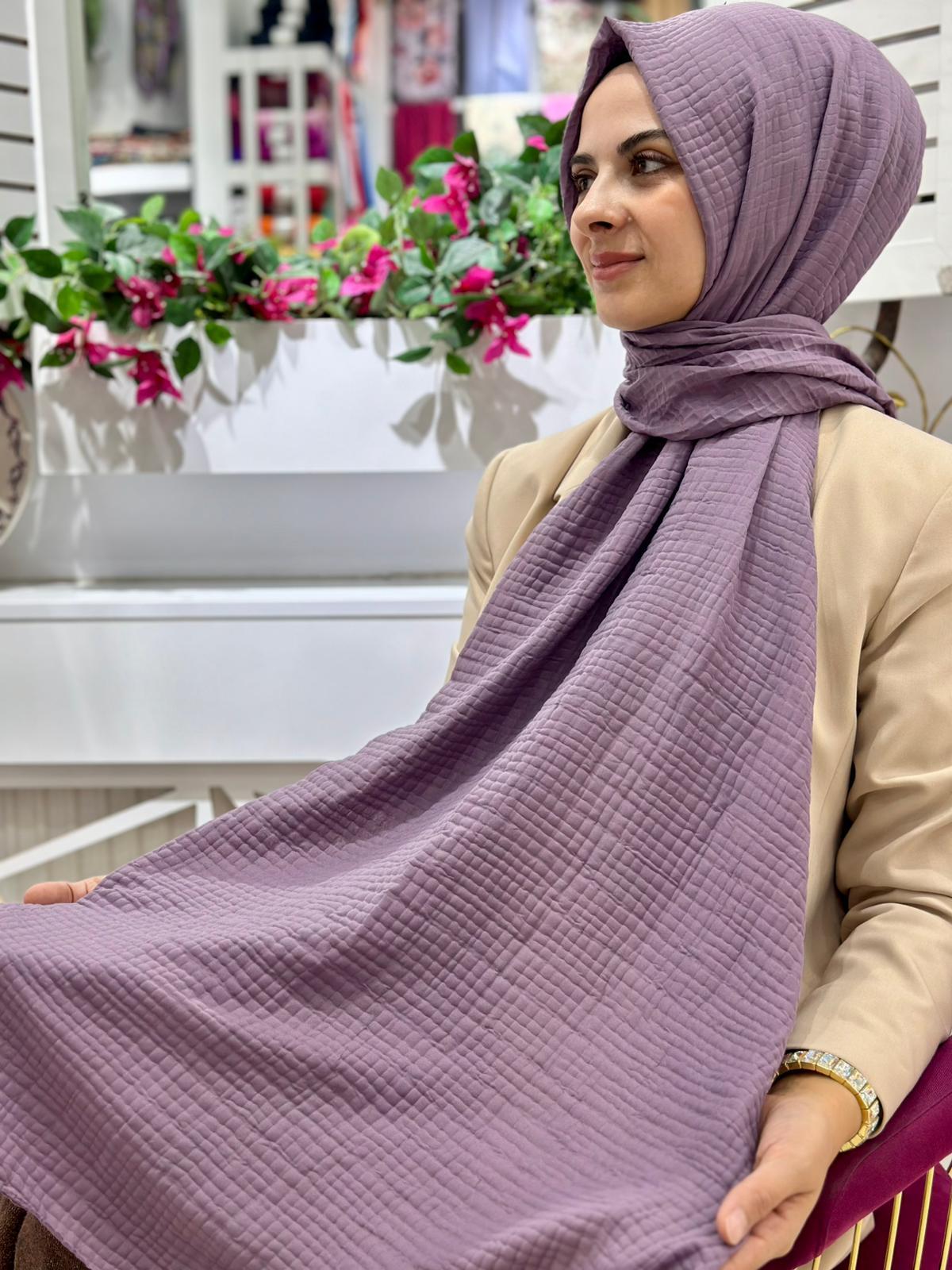 Müslin Tek Renk Gofret Şal 04