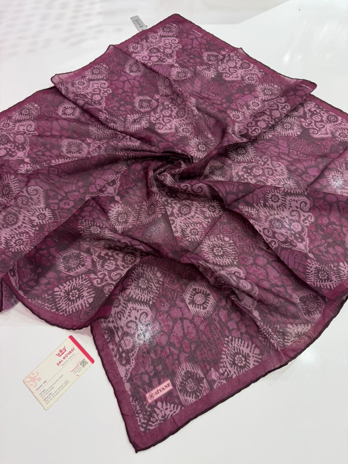 Siyane Desenli Natural Eşarp 02
