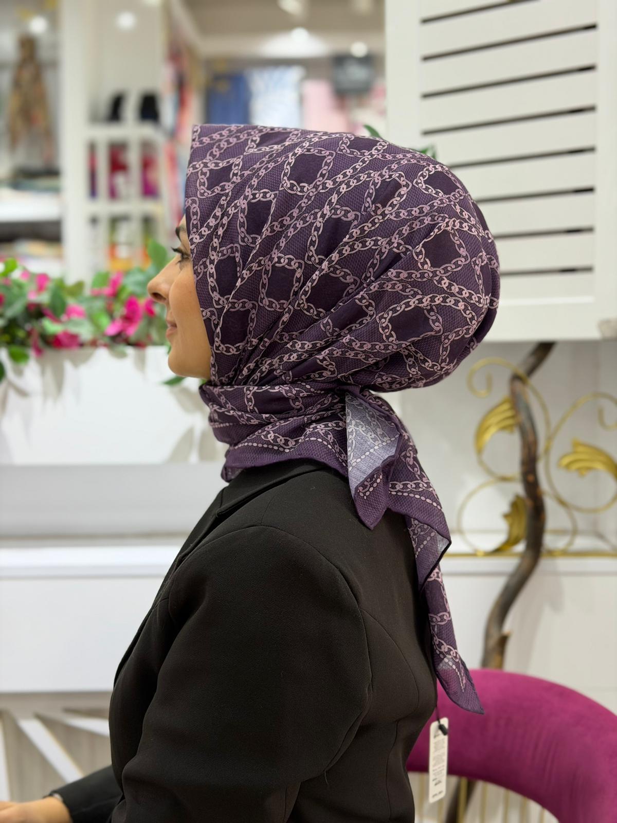 Siyane Desenli Natural Eşarp 02