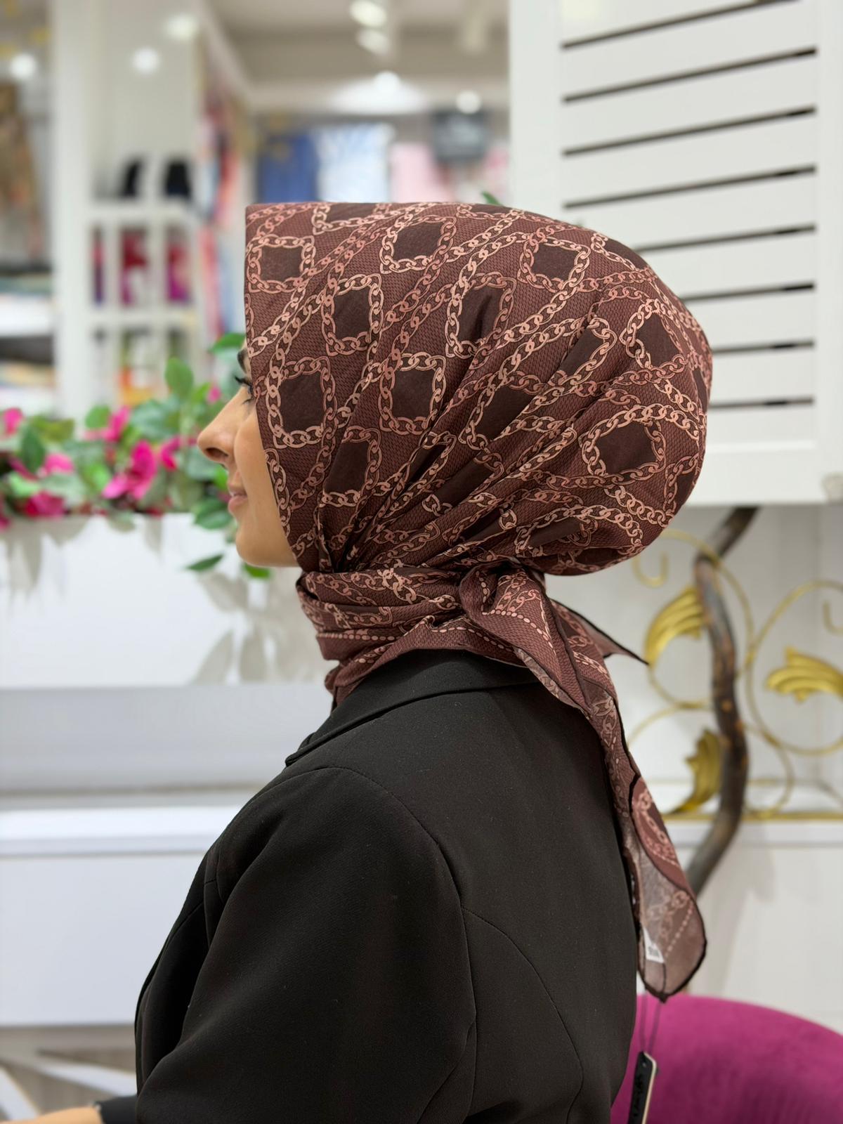 Siyane Desenli Natural Eşarp 03