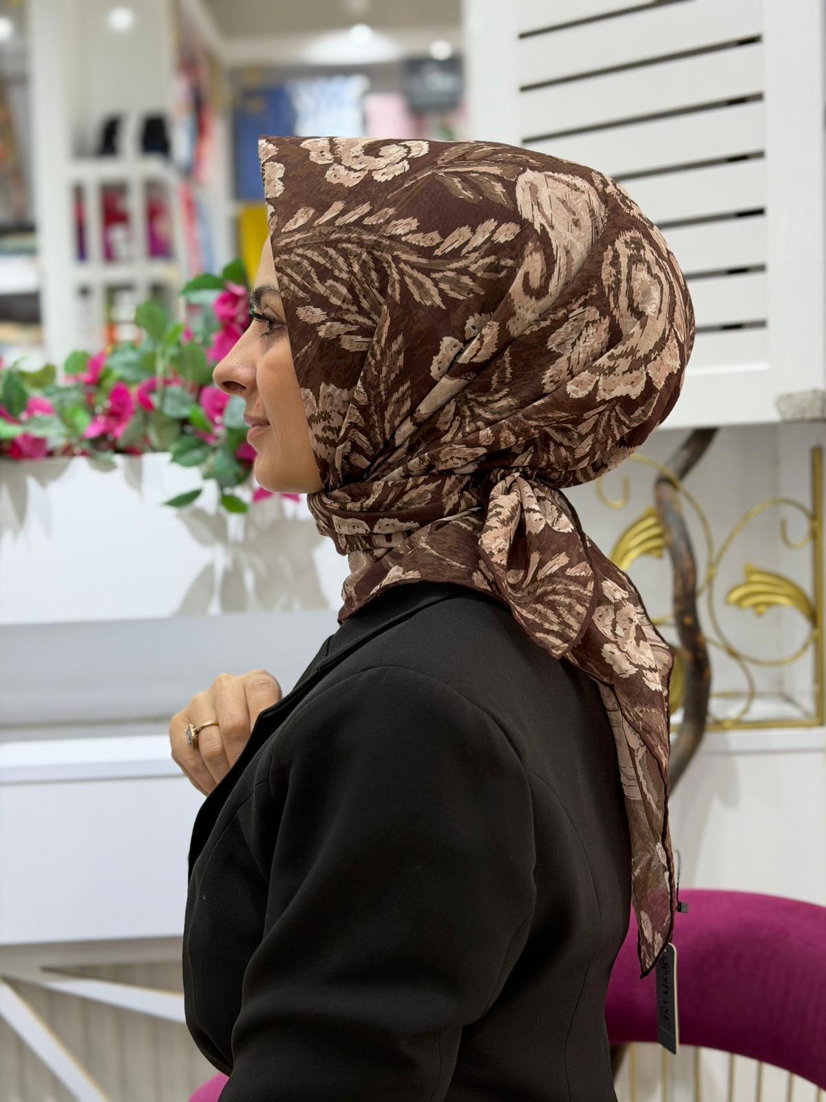 Siyane Desenli Natural Eşarp 10