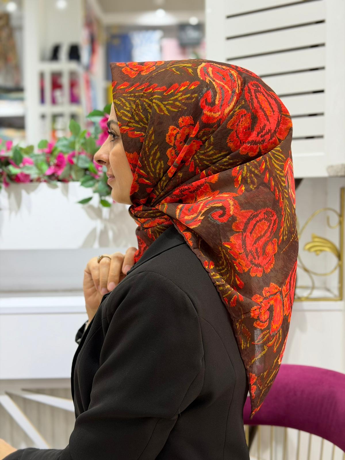Siyane Desenli Natural Eşarp 14