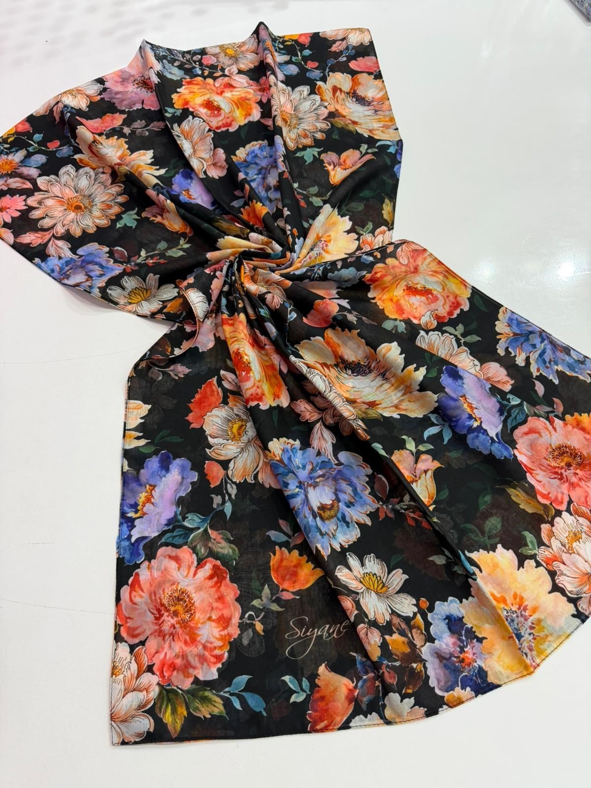 Siyane Desenli Natural Şal 04
