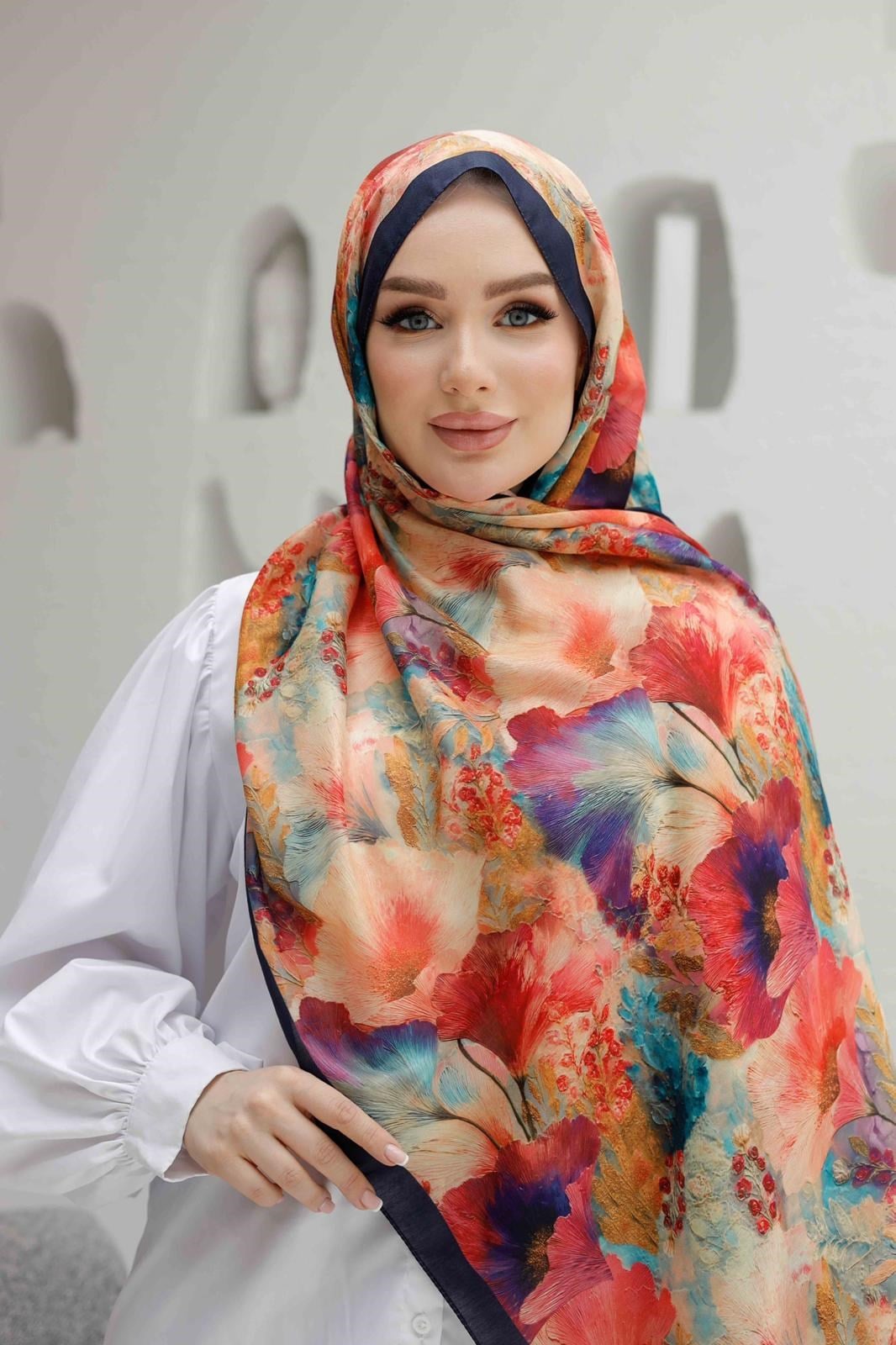 Siyane Desenli Natural Şal 05