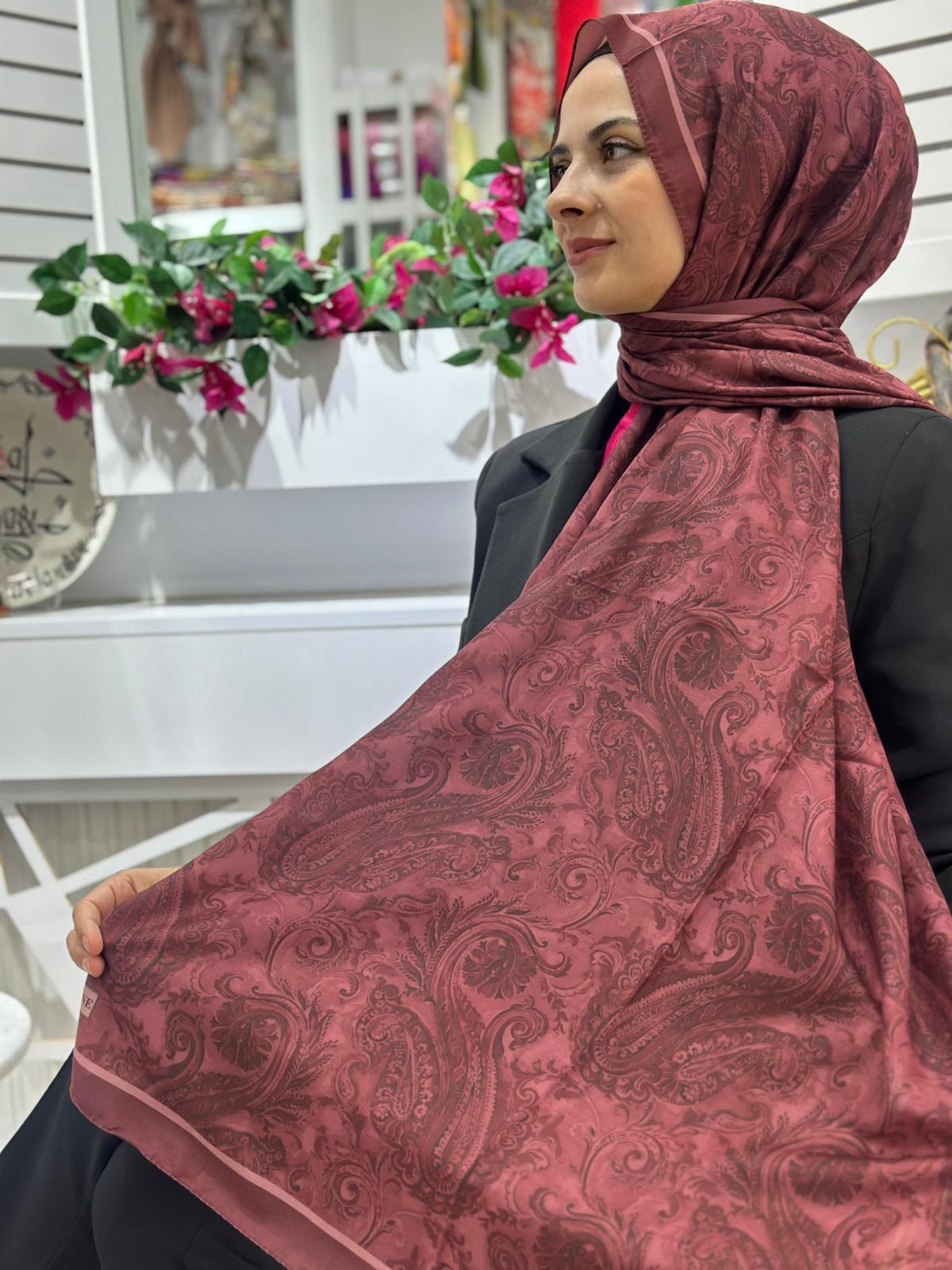 Siyane Desenli Pamuk Şal Bordo Rengi