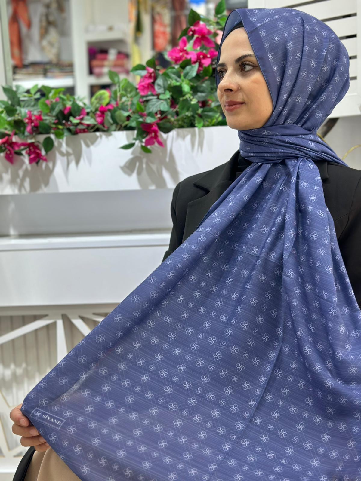 Siyane Desenli Pamuklu Şal 02