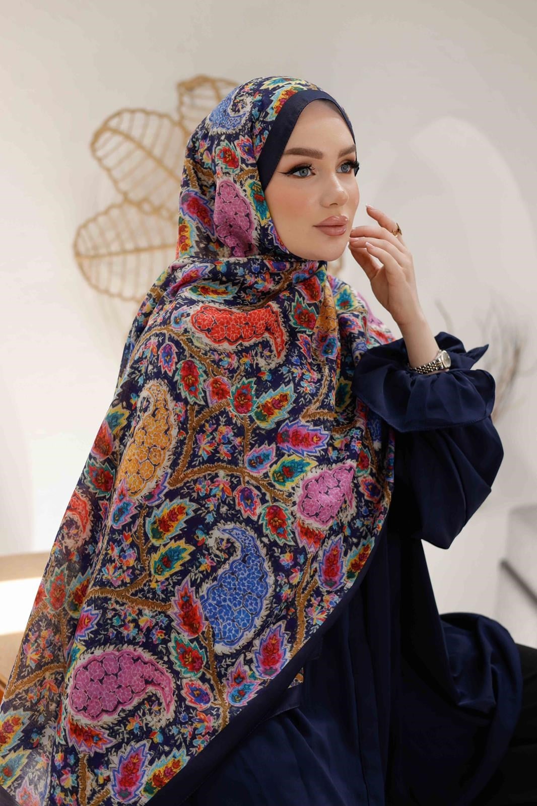 Siyane Desenli Pamuklu Şal 03
