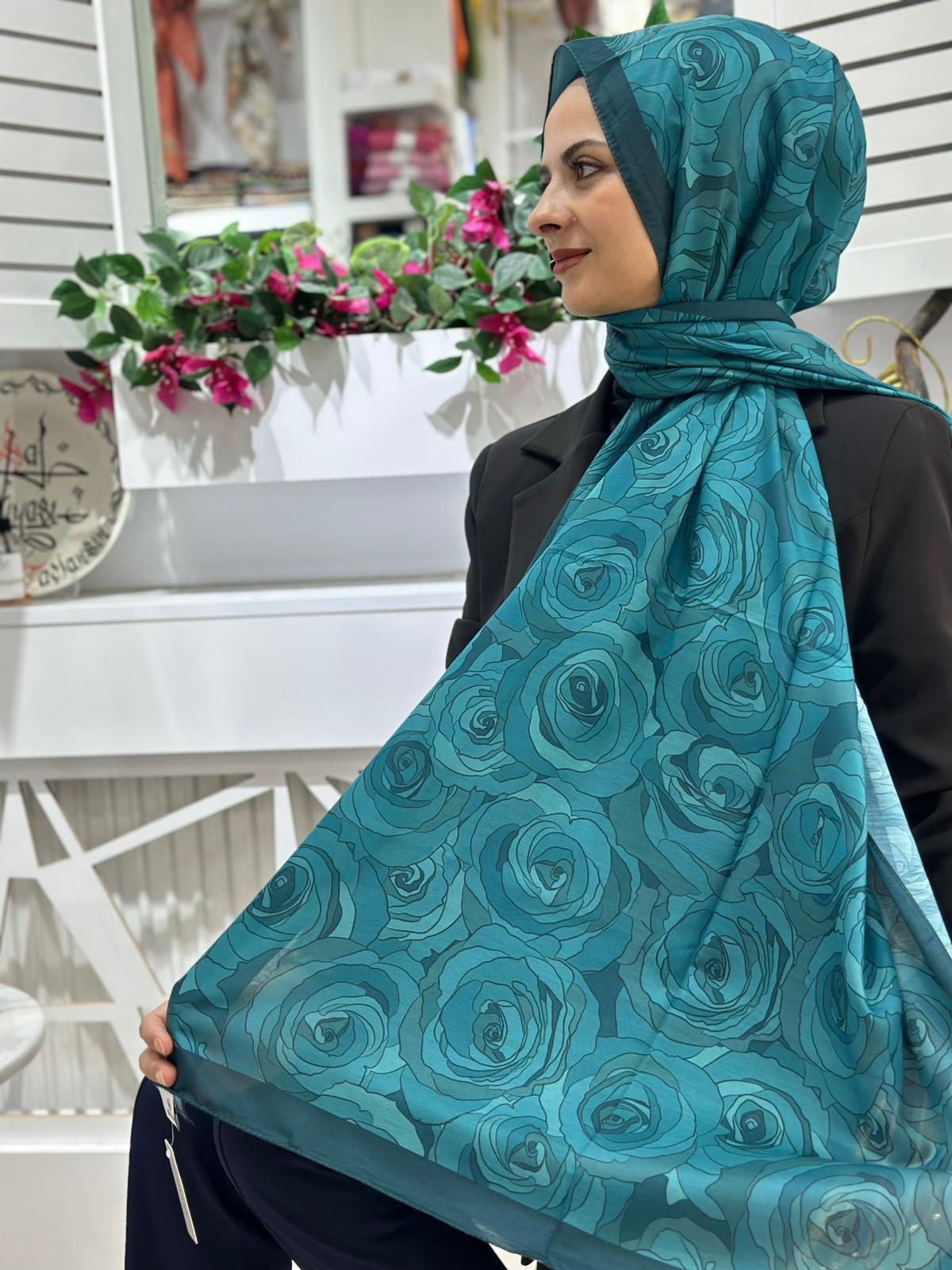 Siyane Desenli Pamuklu Şal 15
