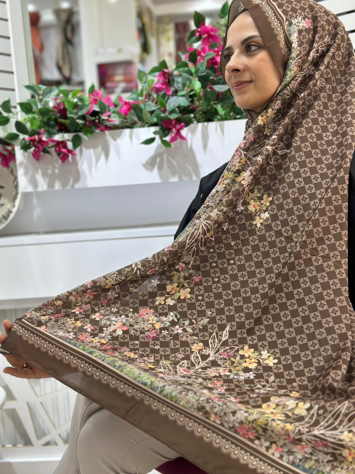 Siyane Desenli Pamuklu Şal Kahve Rengi