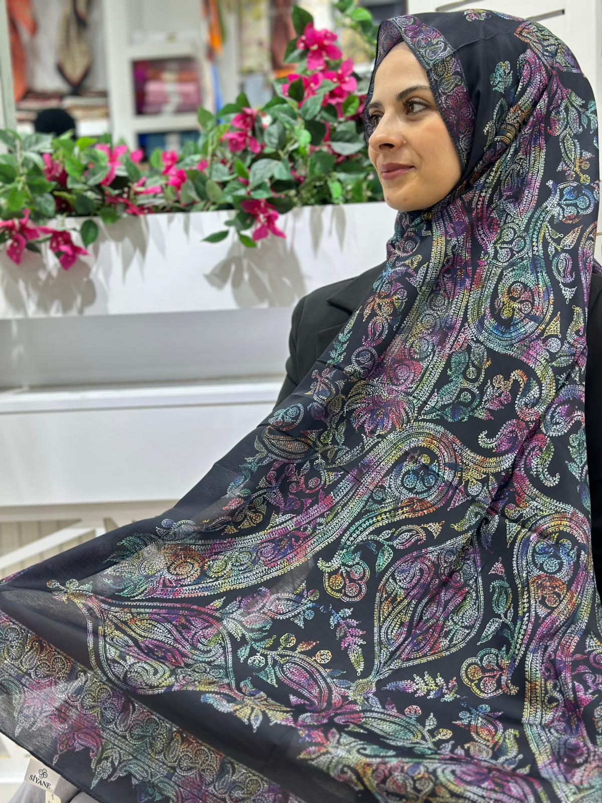 Siyane Desenli Pamuklu Şal Siyah Rengi