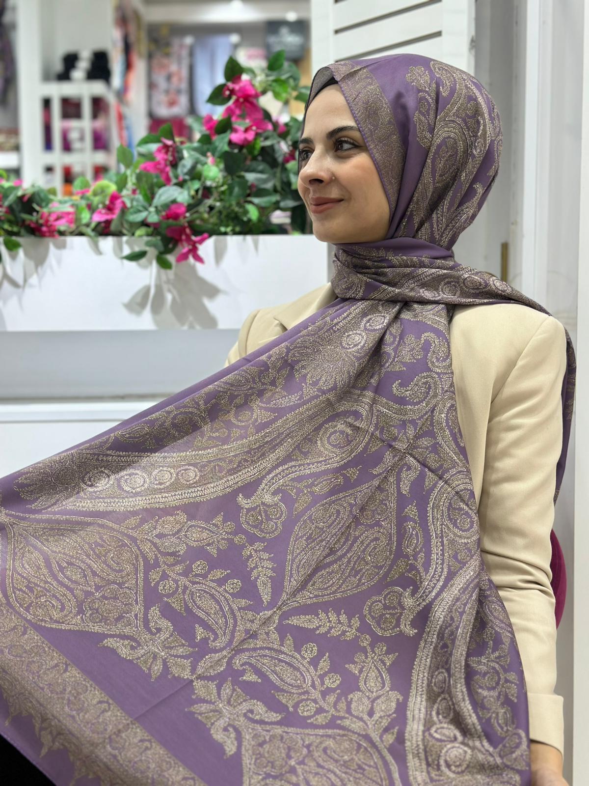 Siyane Desenli Pamuklu Şal Yeni Lila Rengi