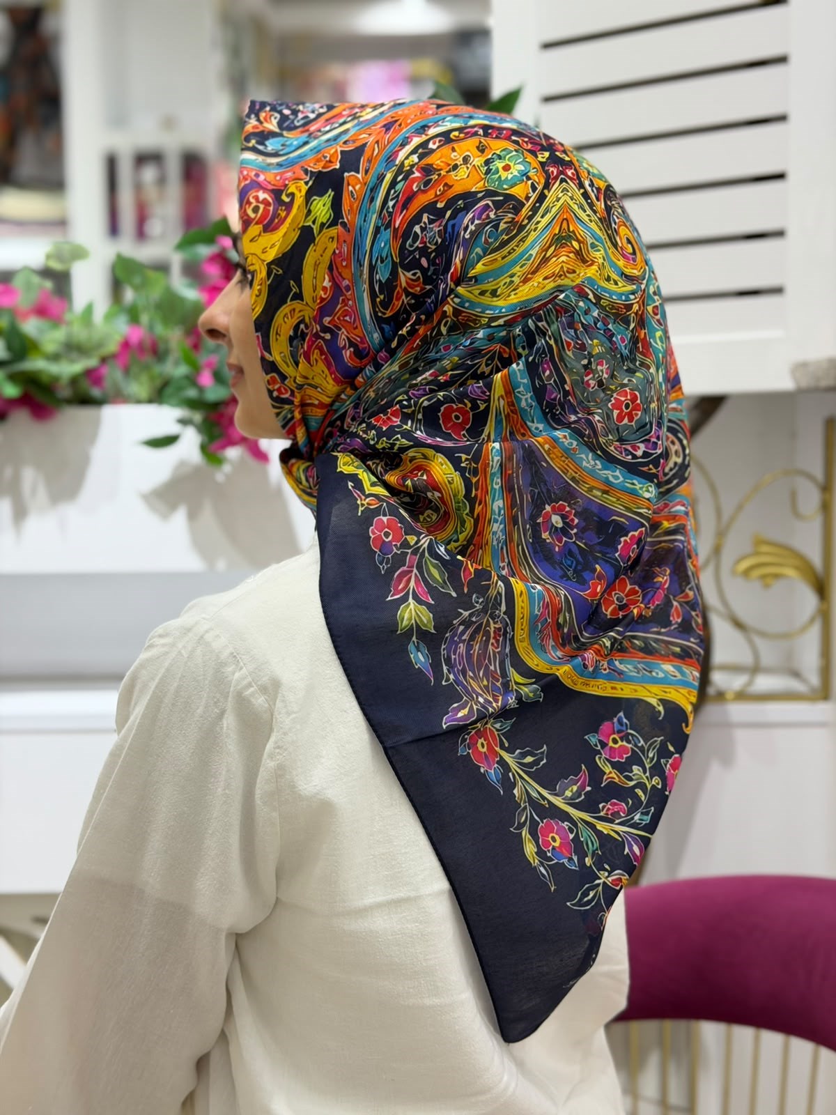 Siyane Desenli Soft Eşarp 06