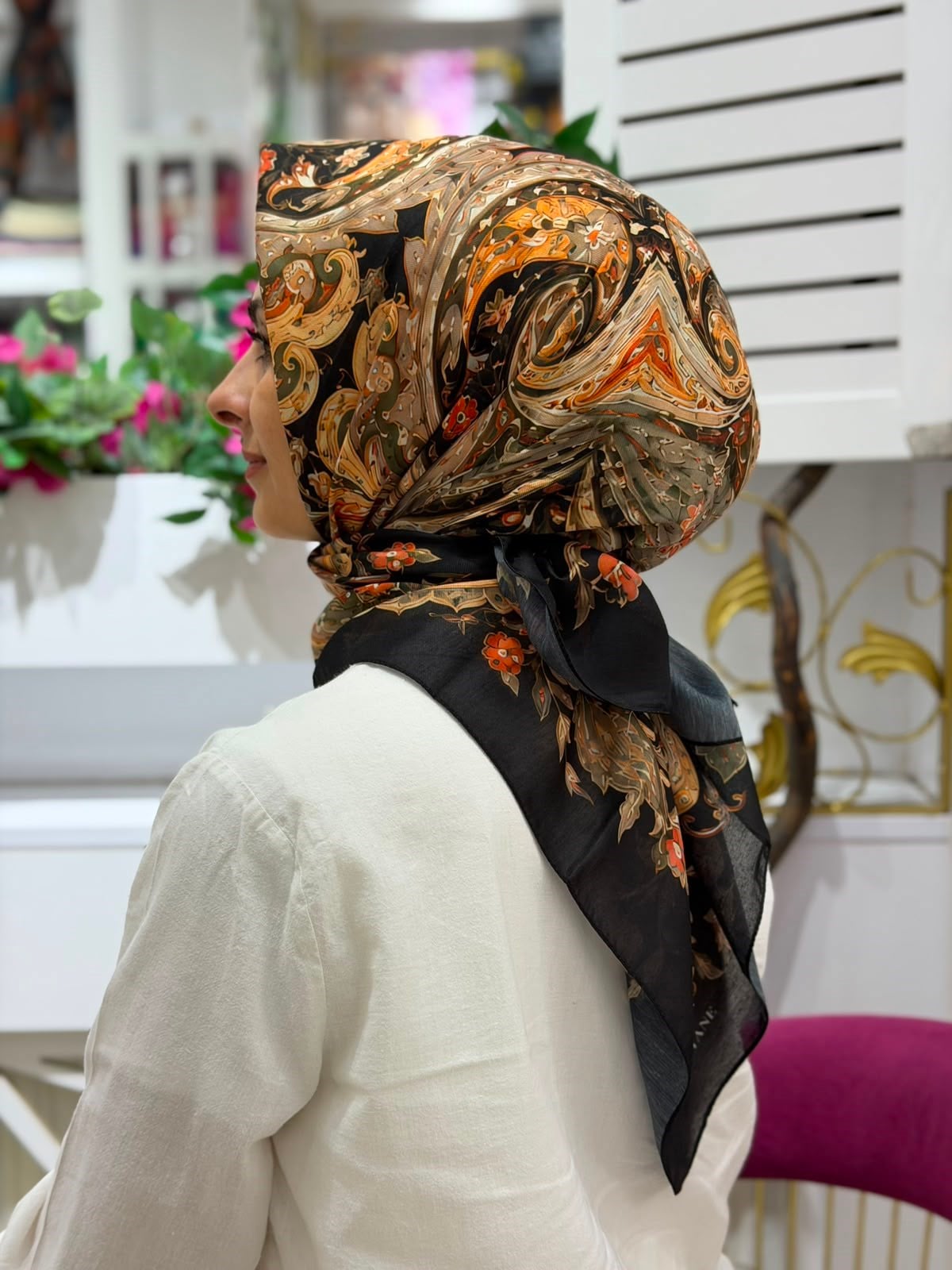 Siyane Desenli Soft Eşarp 11